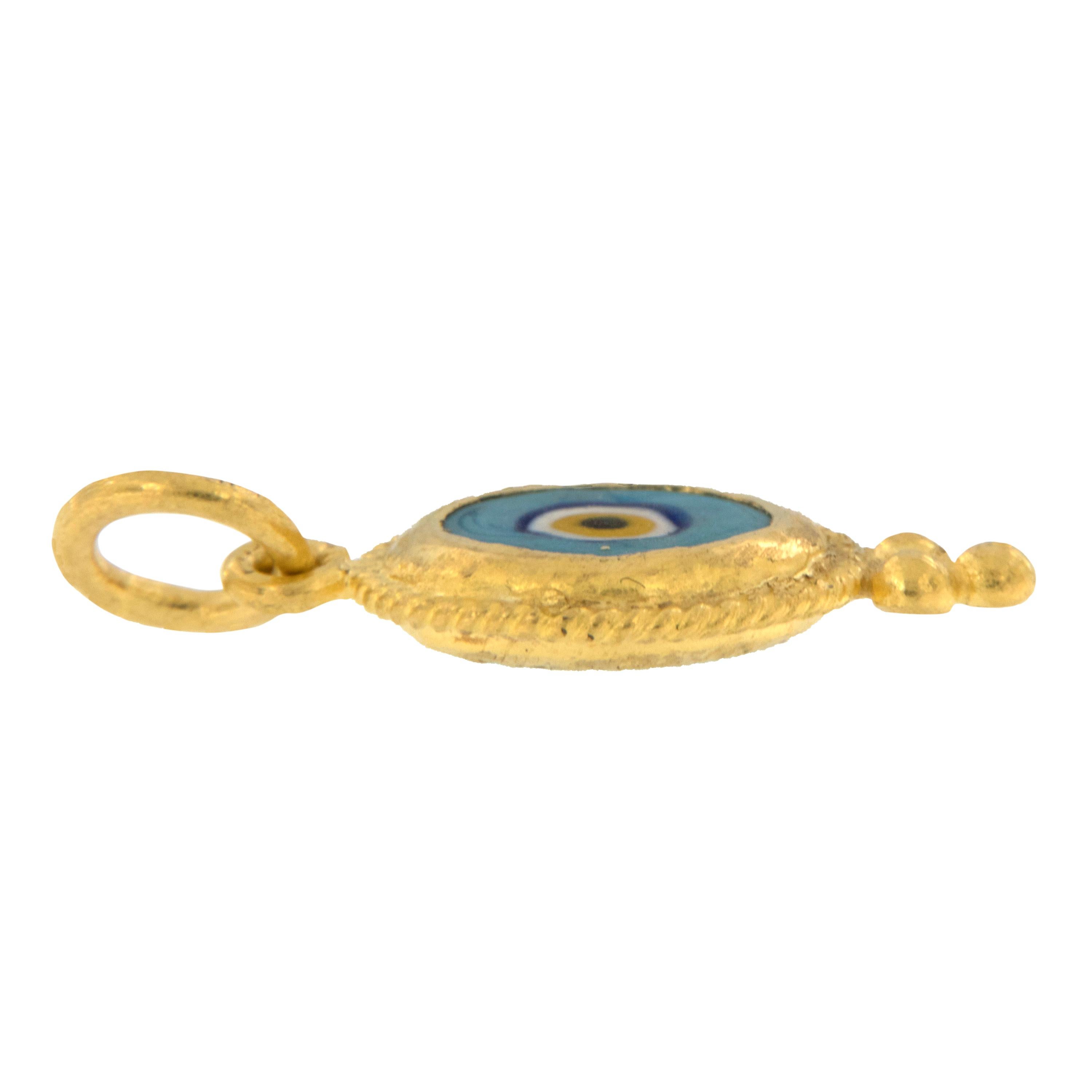 Women's or Men's Pure 24 Karat Yellow Gold Evil Eye Pendant Charm