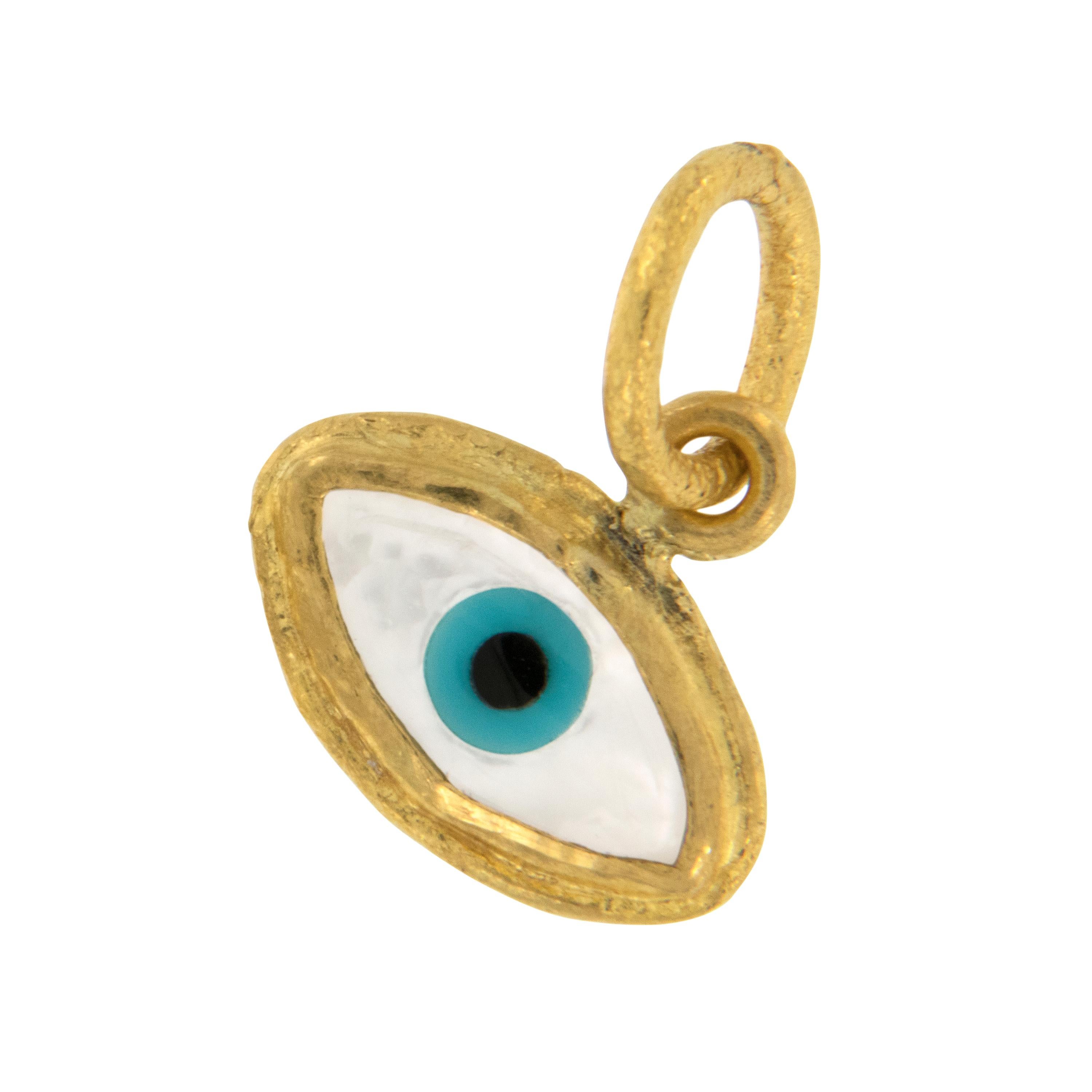 Women's or Men's Pure 24 Karat Yellow Gold Evil Eye Pendant Charm