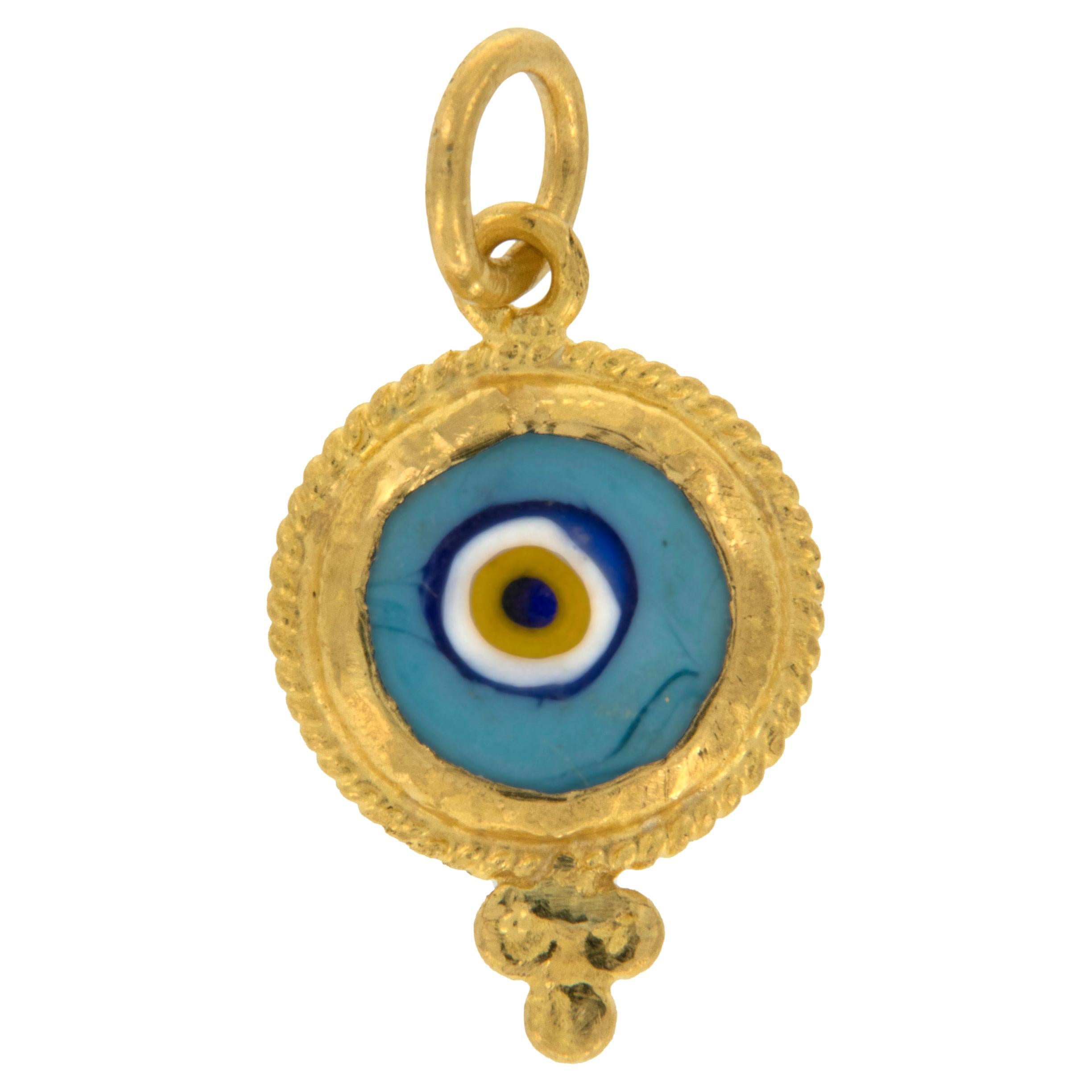 Pure 24 Karat Yellow Gold Evil Eye Pendant Charm For Sale