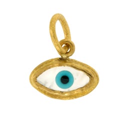 Pure 24 Karat Yellow Gold Mother of Pearl Evil Eye Pendant Charm