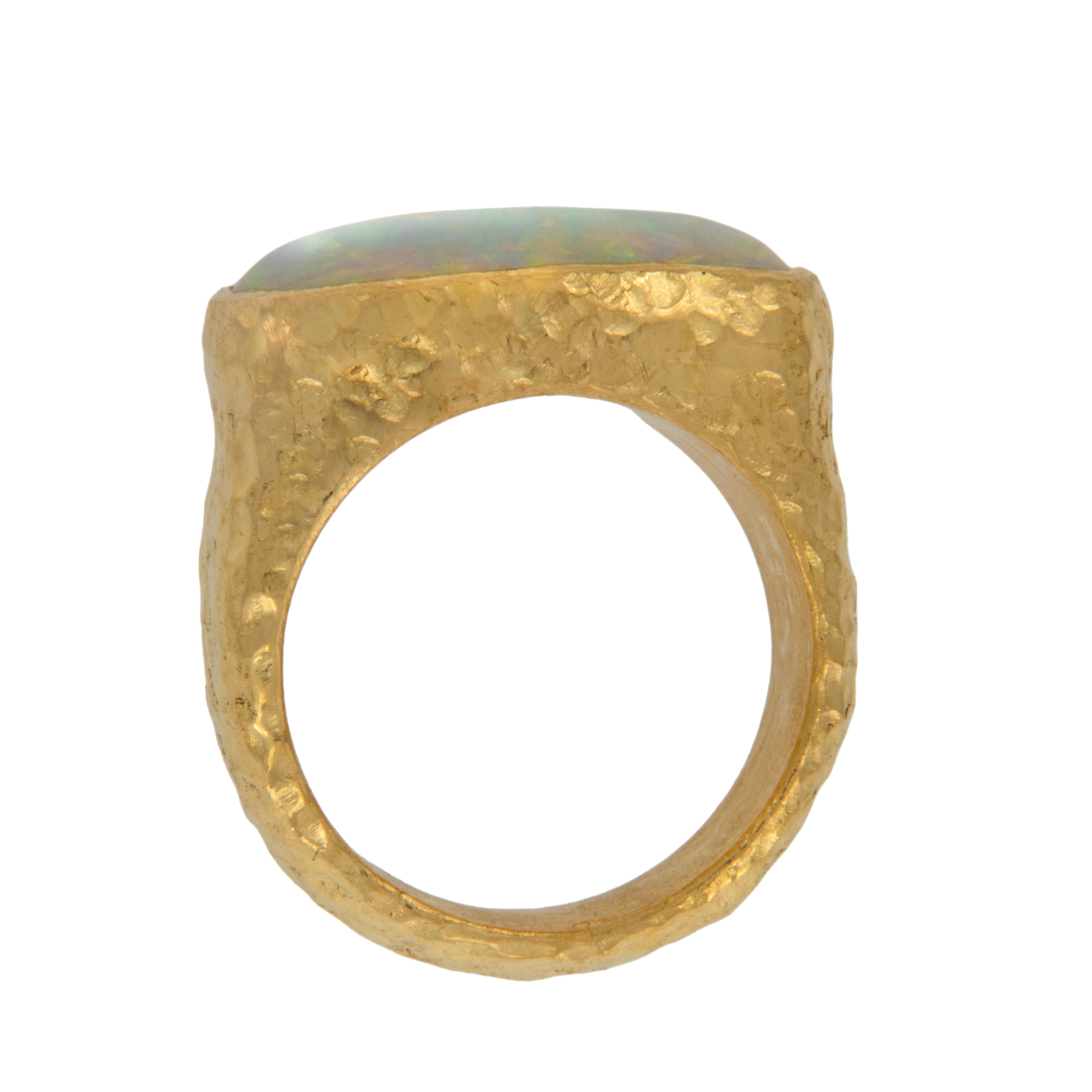 Contemporary Pure 24 Karat Yellow Gold One of a Kind 5.29 Carat Australian Opal Ring For Sale