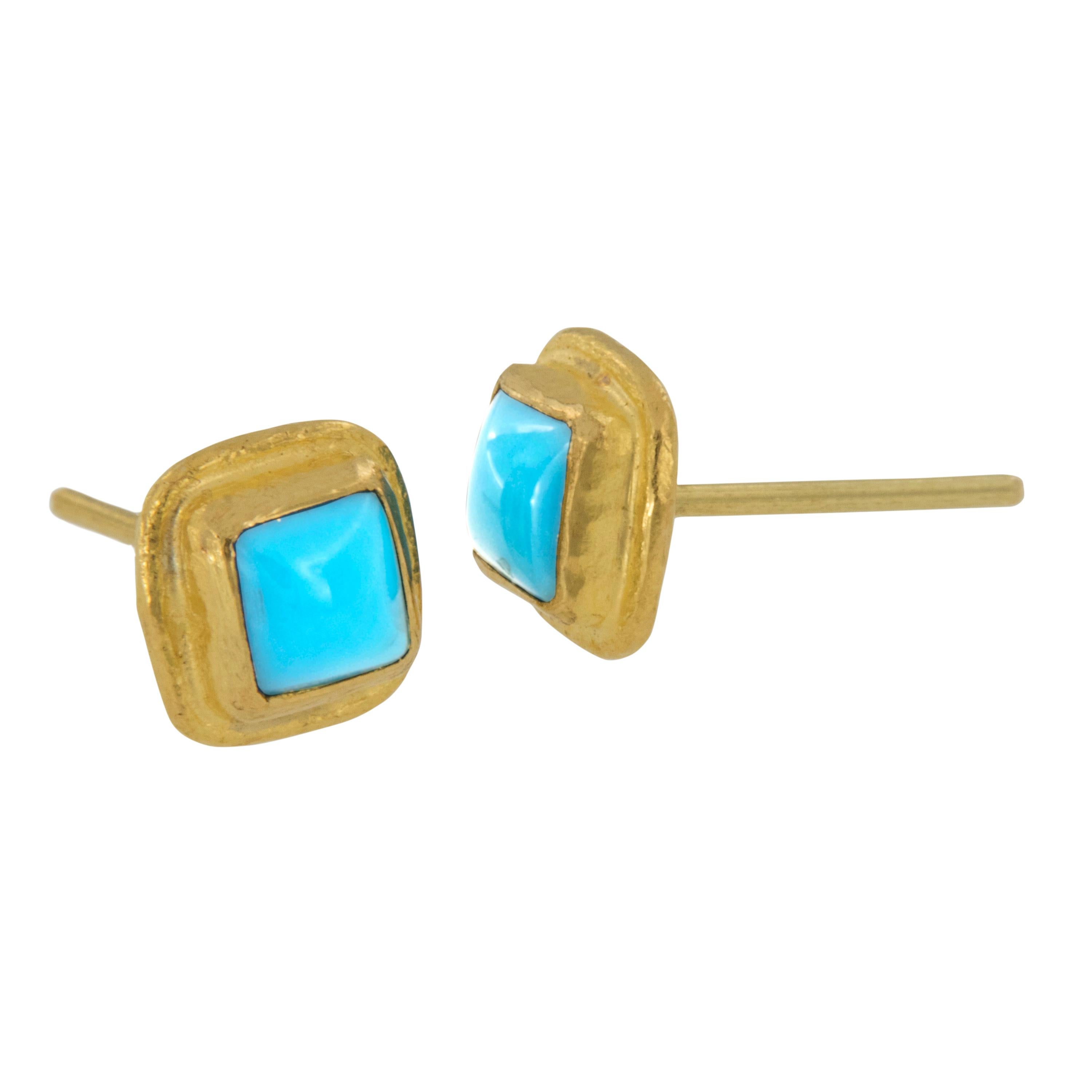 Nothing is more luxurious than pure 24 karat gold! It has such a warm, sunshine reminiscent color. Own these adorable turquoise earrings & bring some of that beautiful sunshine to your life! These turquoise pieces (1.17 Cttw) have the rich color all