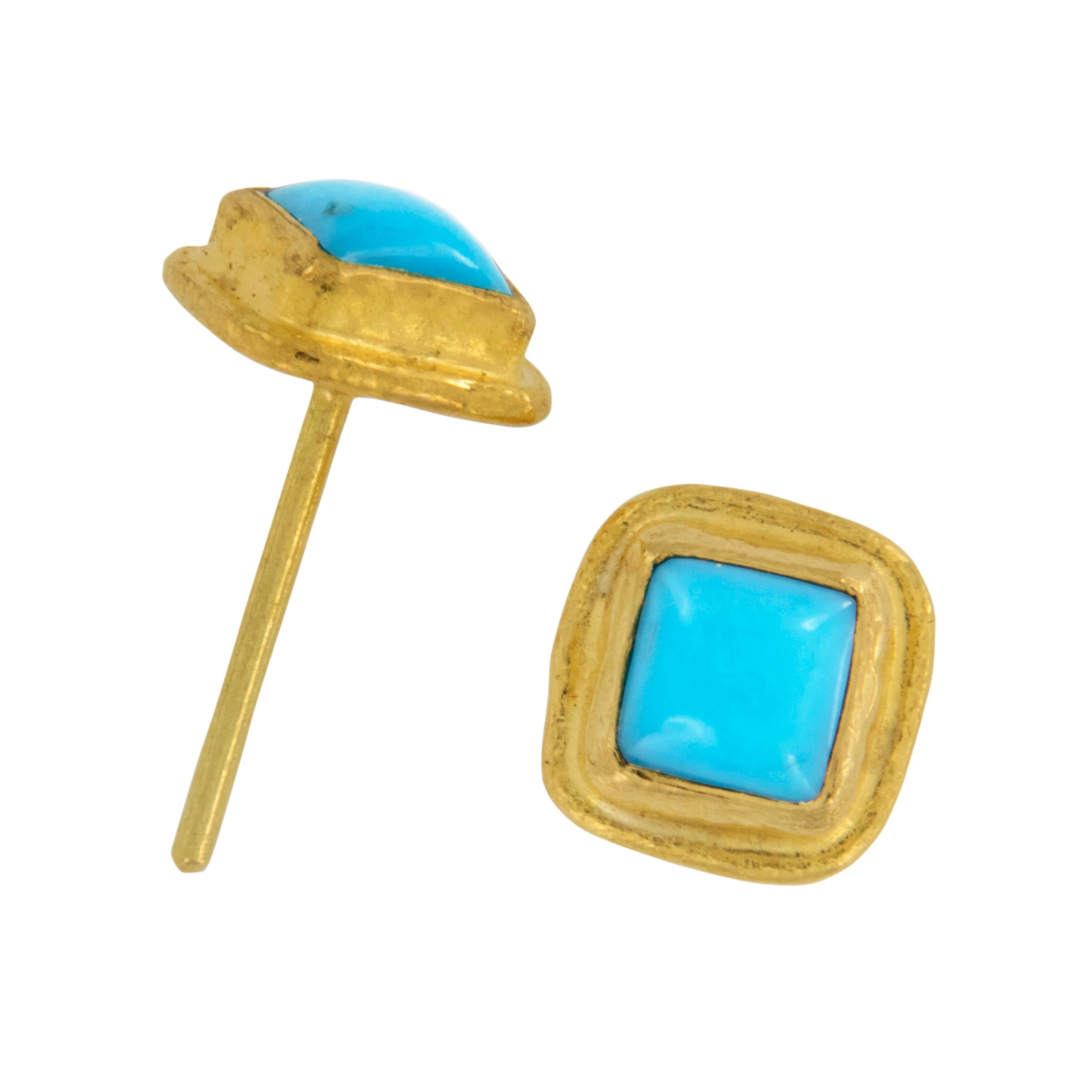 Byzantin Clous d'oreilles en or jaune 24 carats avec turquoise de Perse en vente