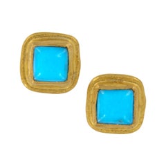 Reine 24 Karat Gelbgold Persischer Türkis Ohrstecker