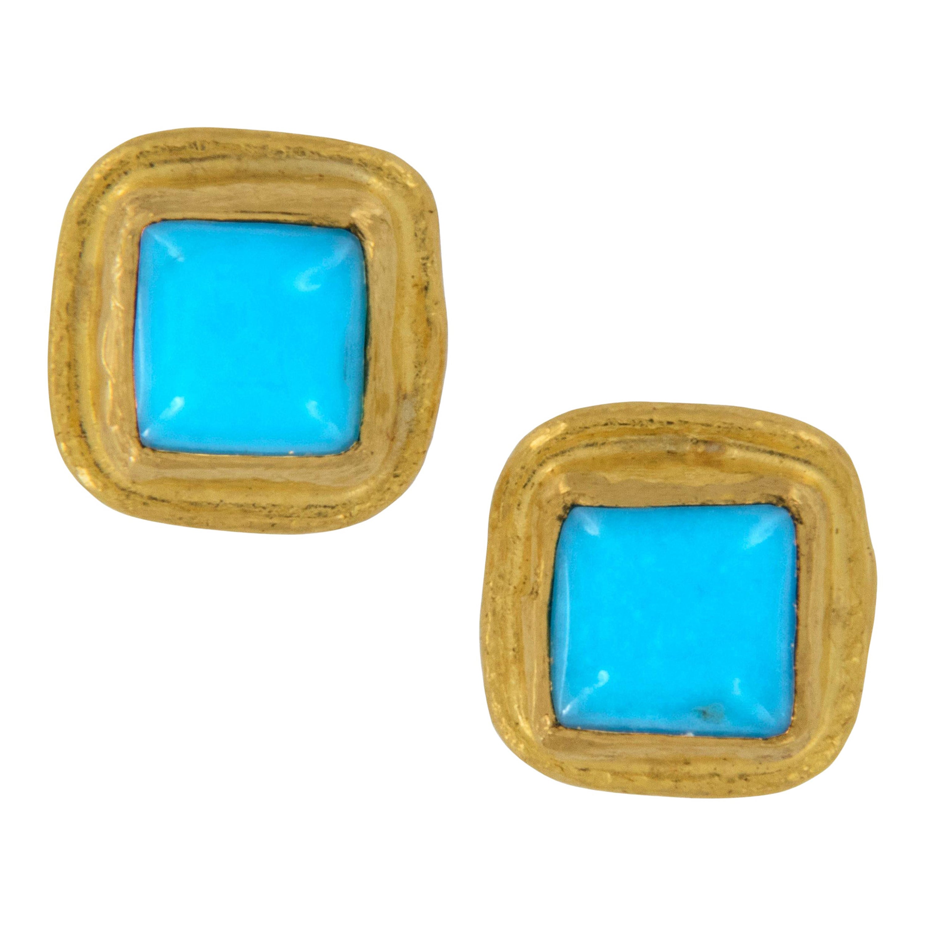 Reine 24 Karat Gelbgold Persischer Türkis Ohrstecker