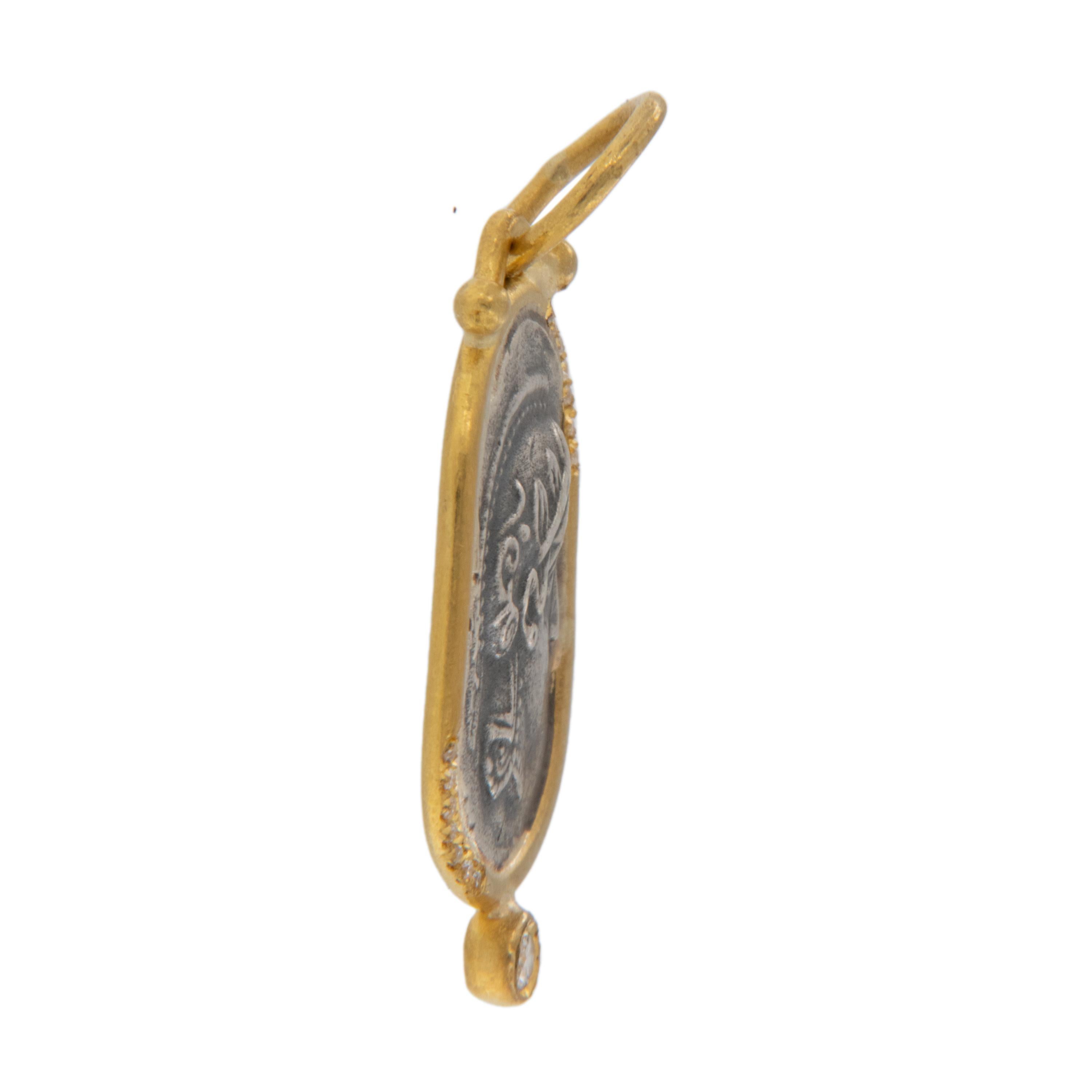 Replica Athena Goddess Münze-Anhänger aus reinem 24 Karat Gelbgold mit Silber und Diamanten (Rundschliff) im Angebot