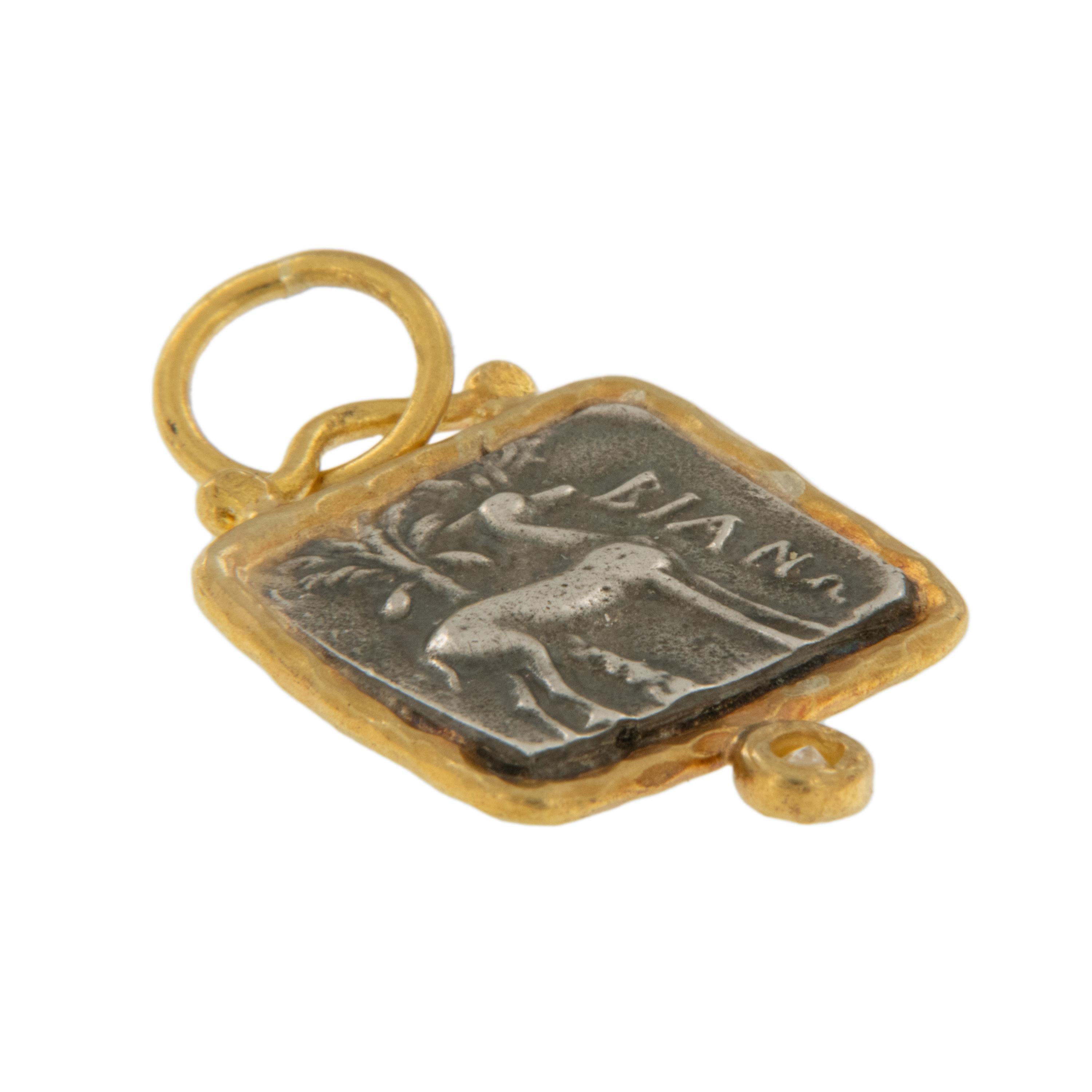 Byzantine Pure 24 Karat Yellow Gold & Silver and Diamond Replica Ephesus Coin Pendant For Sale