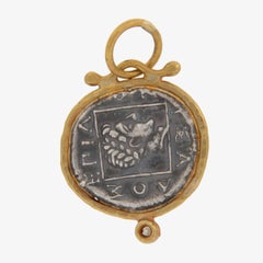 Pure 24 Karat Yellow Gold Silver and Diamond Replica Pegasus Coin Pendant Charm