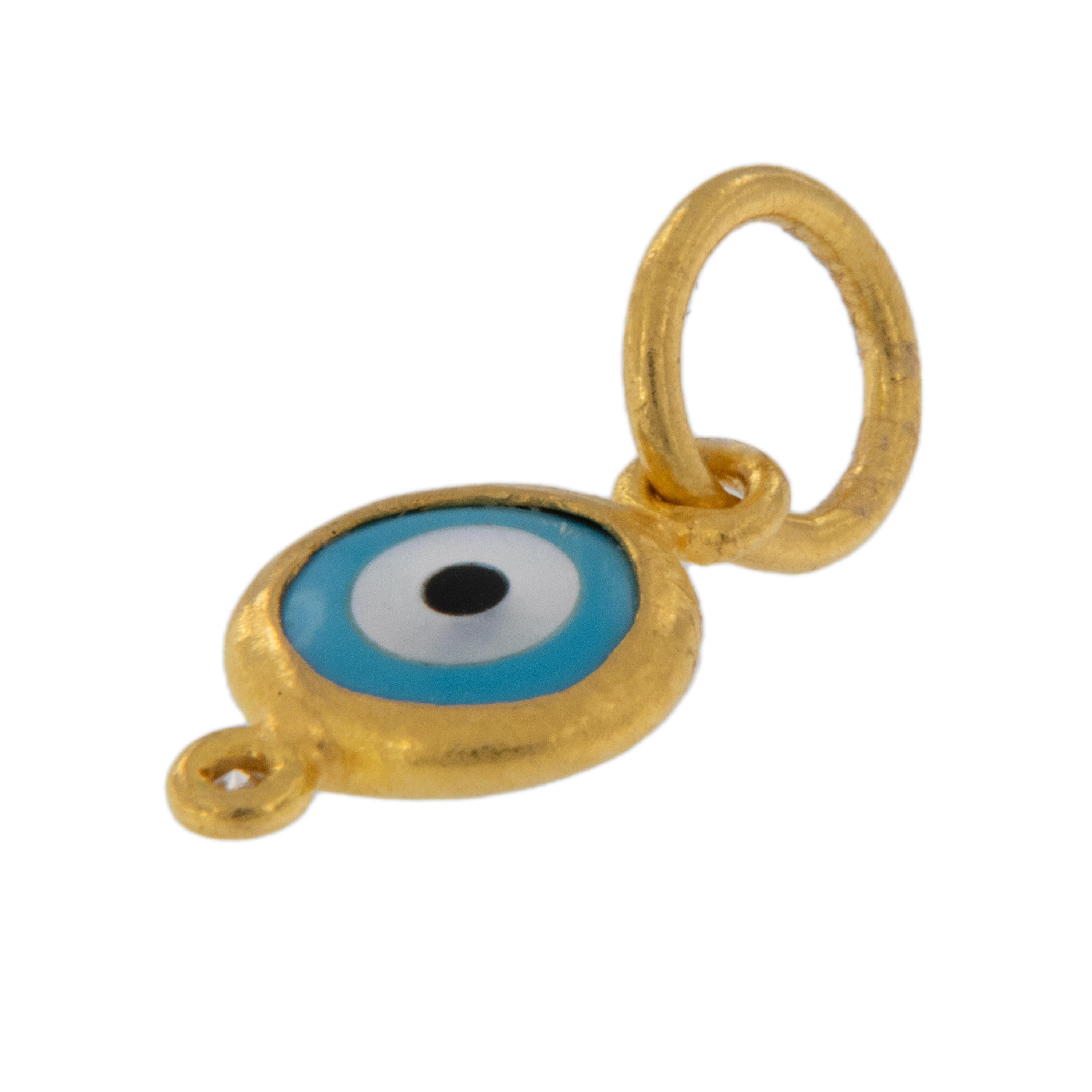 Byzantine  Pure 24 Karat Yellow Gold Turquoise Color Diamond Evil Eye Pendant Charm