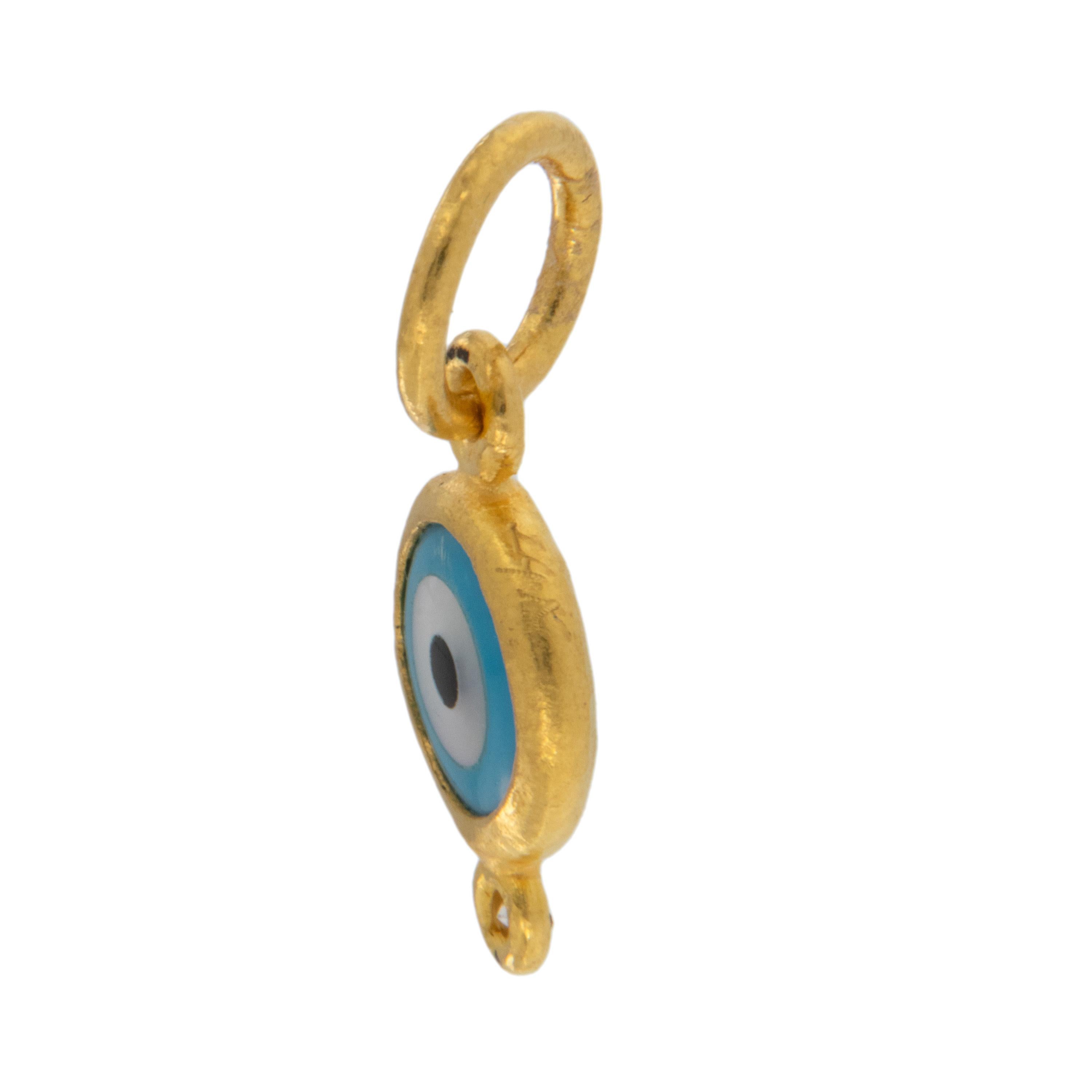 Round Cut  Pure 24 Karat Yellow Gold Turquoise Color Diamond Evil Eye Pendant Charm