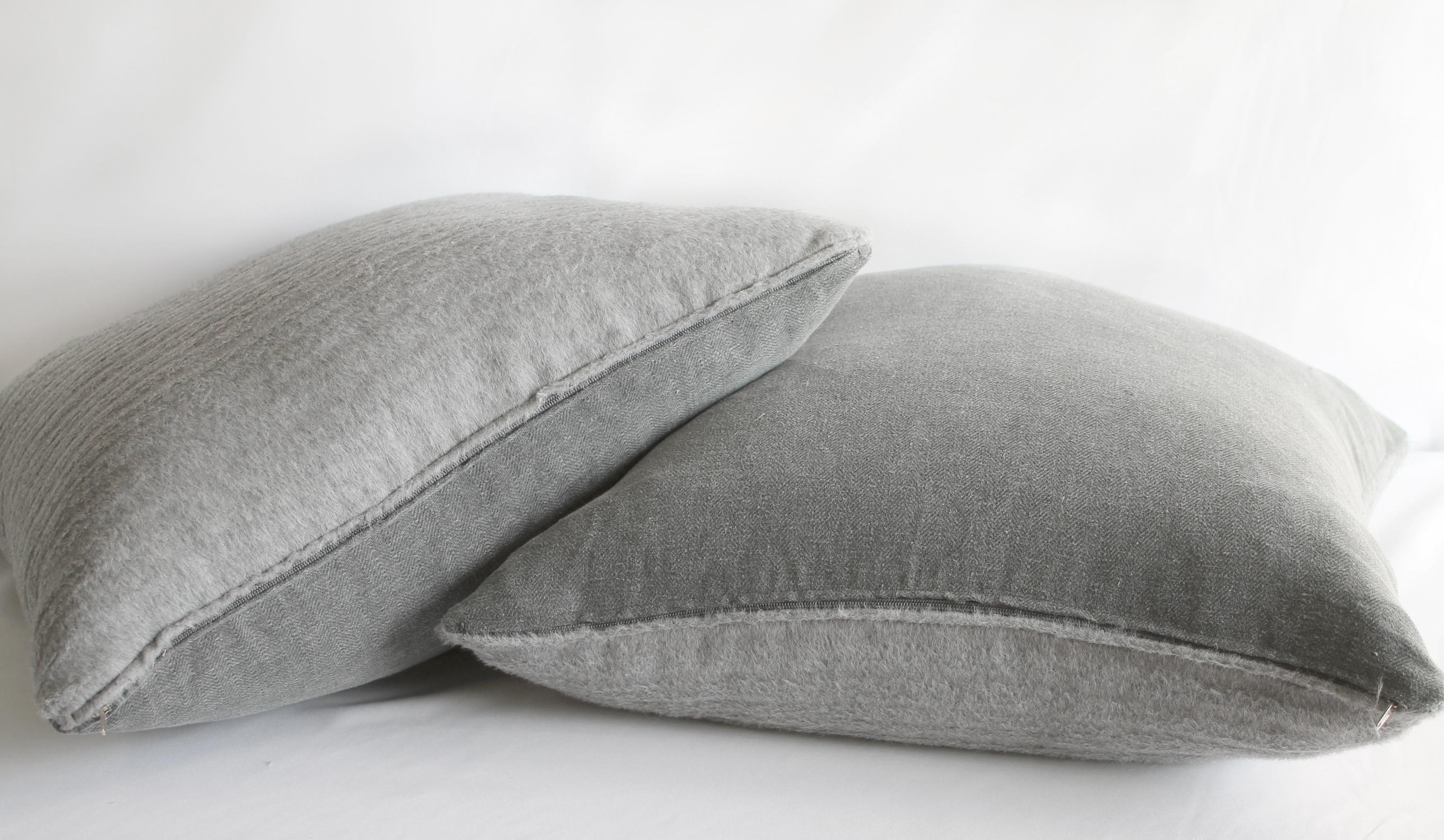 Contemporary Pure Alpaca and Linen Decorative Accent Pillows in Smoke Grey