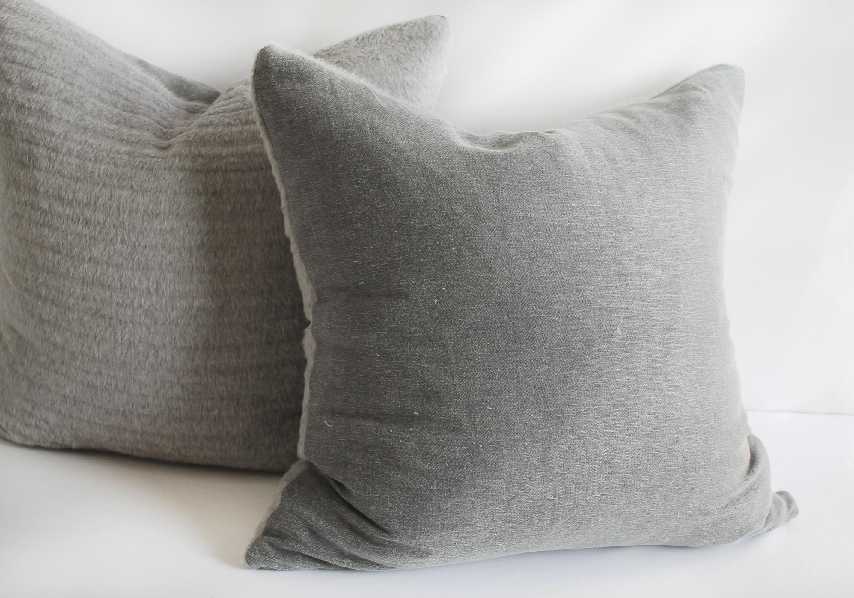 Wool Pure Alpaca and Linen Decorative Accent Pillows in Smoke Grey