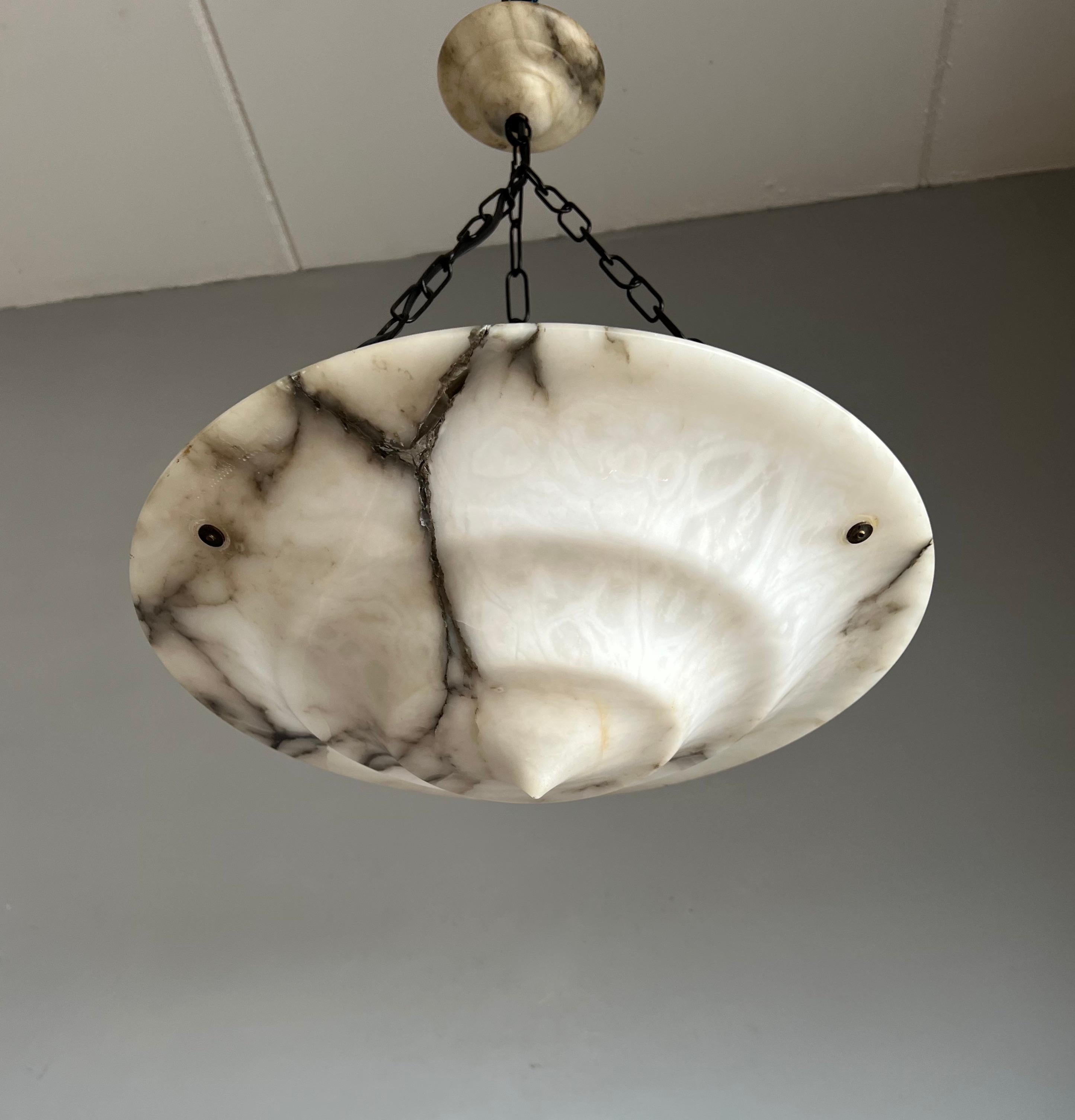 Pure Art Deco Alabaster Ceiling Light / Pendant with Matt Black Chain & Canopy 5