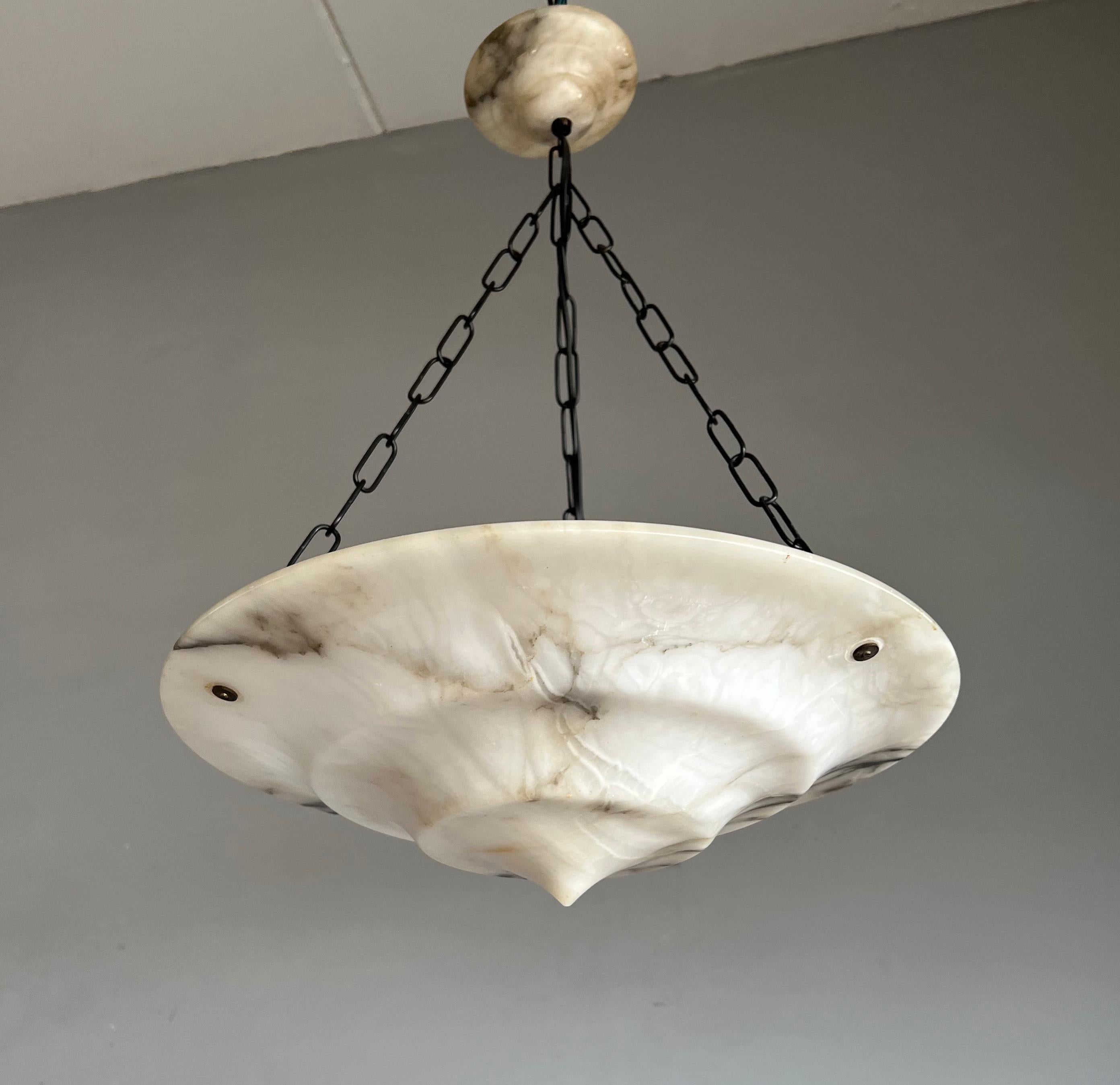 Pure Art Deco Alabaster Ceiling Light / Pendant with Matt Black Chain & Canopy 8
