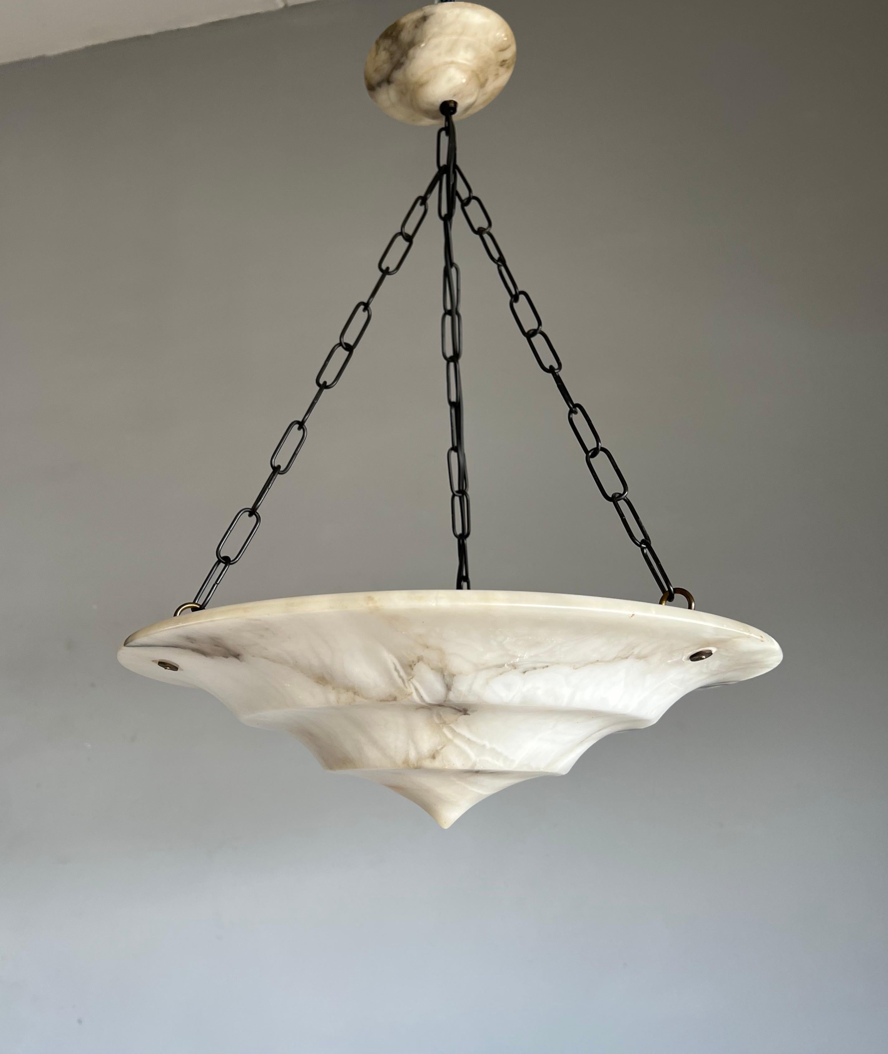 Pure Art Deco Alabaster Ceiling Light / Pendant with Matt Black Chain & Canopy 10