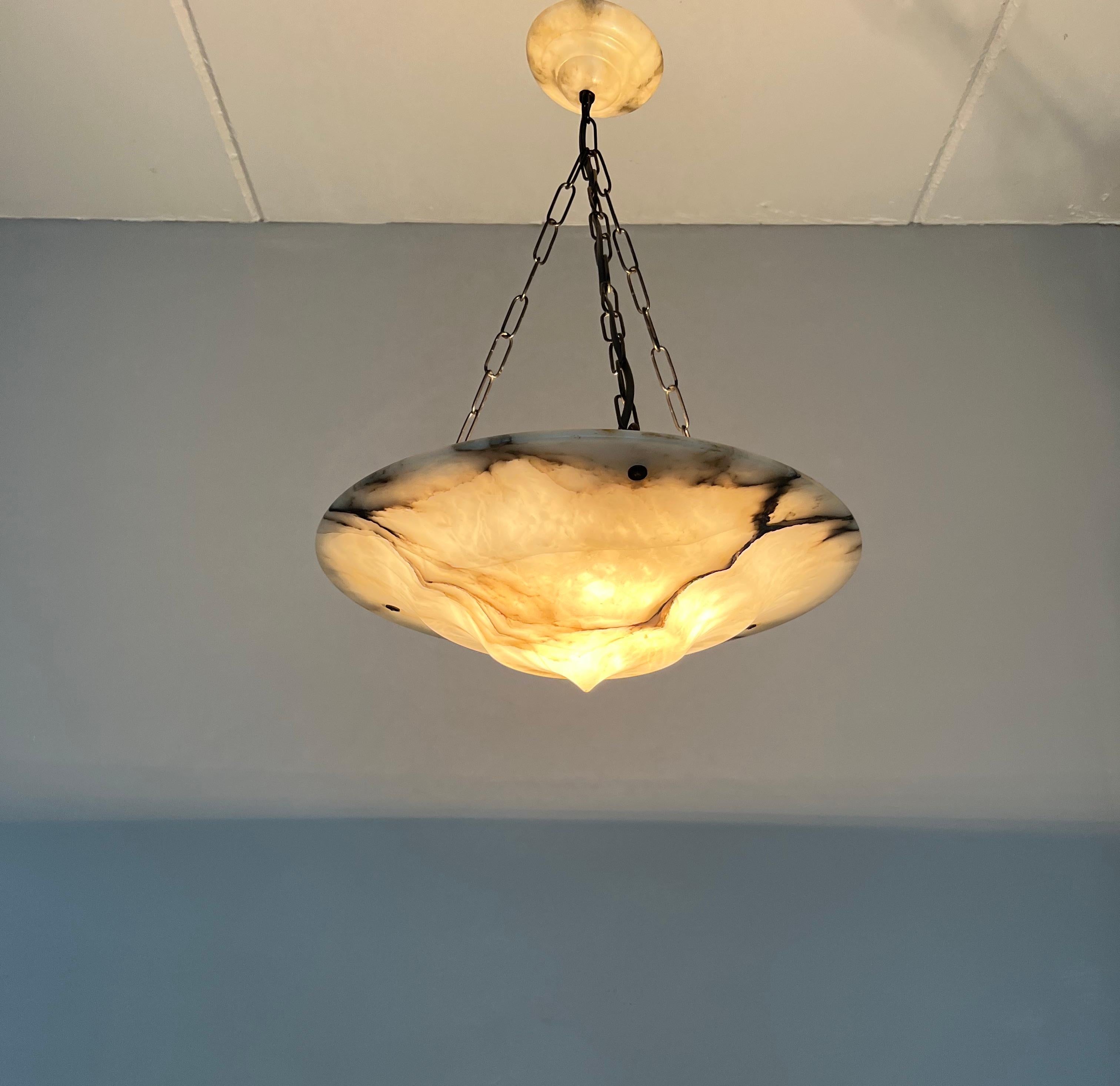 Pure Art Deco Alabaster Ceiling Light / Pendant with Matt Black Chain & Canopy 11
