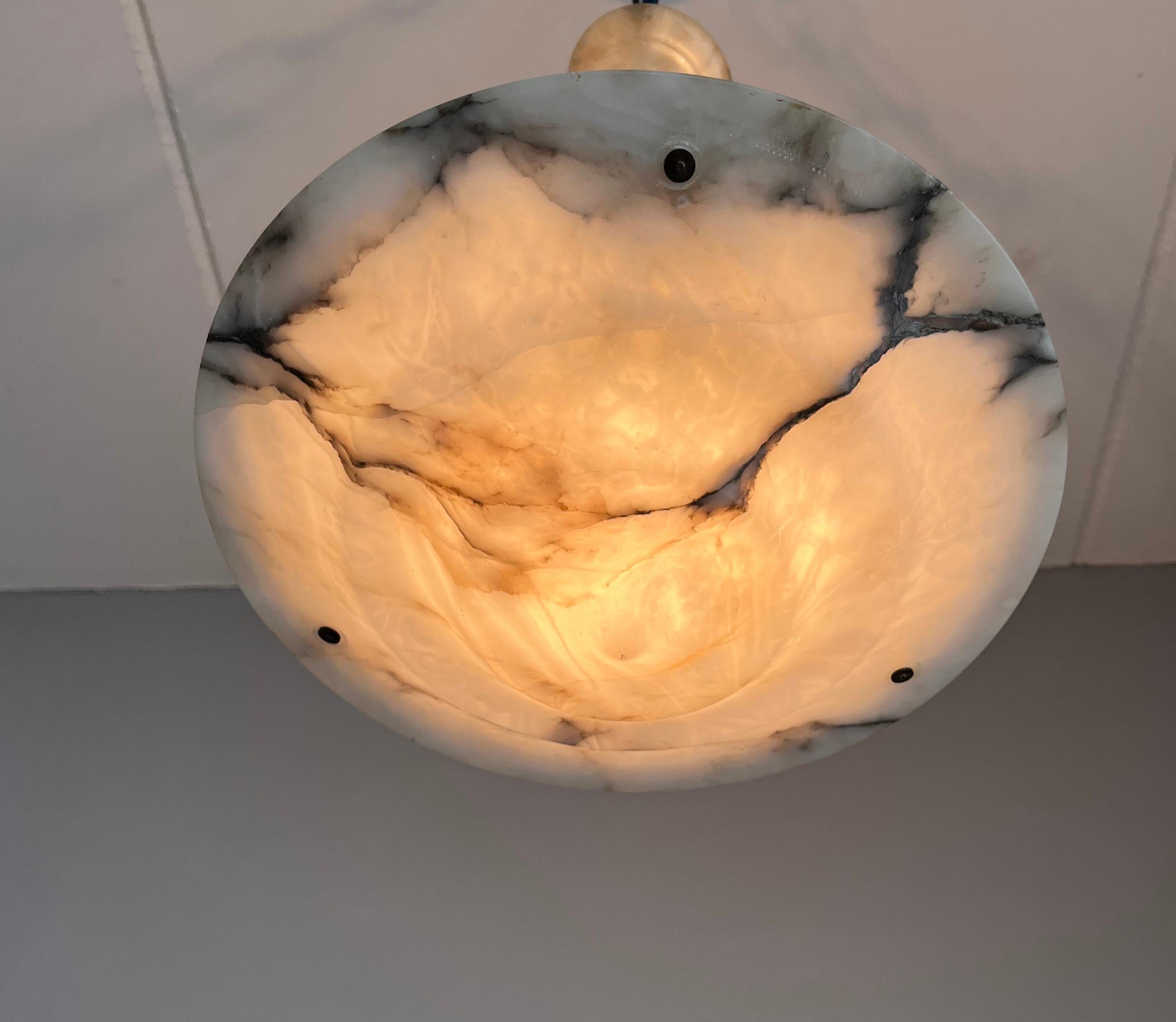 Pure Art Deco Alabaster Ceiling Light / Pendant with Matt Black Chain & Canopy 1