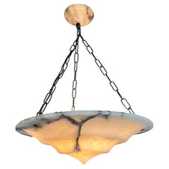 Pure Art Deco Alabaster Ceiling Light / Pendant with Matt Black Chain & Canopy