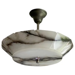 Pure Art Deco Alabaster Flush Mount / Pendant with Plated Stem & Finial, 1920