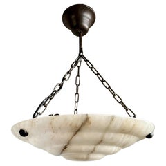 Pure Art Deco and Mint Condition White & Black Layered Alabaster Pendant Light