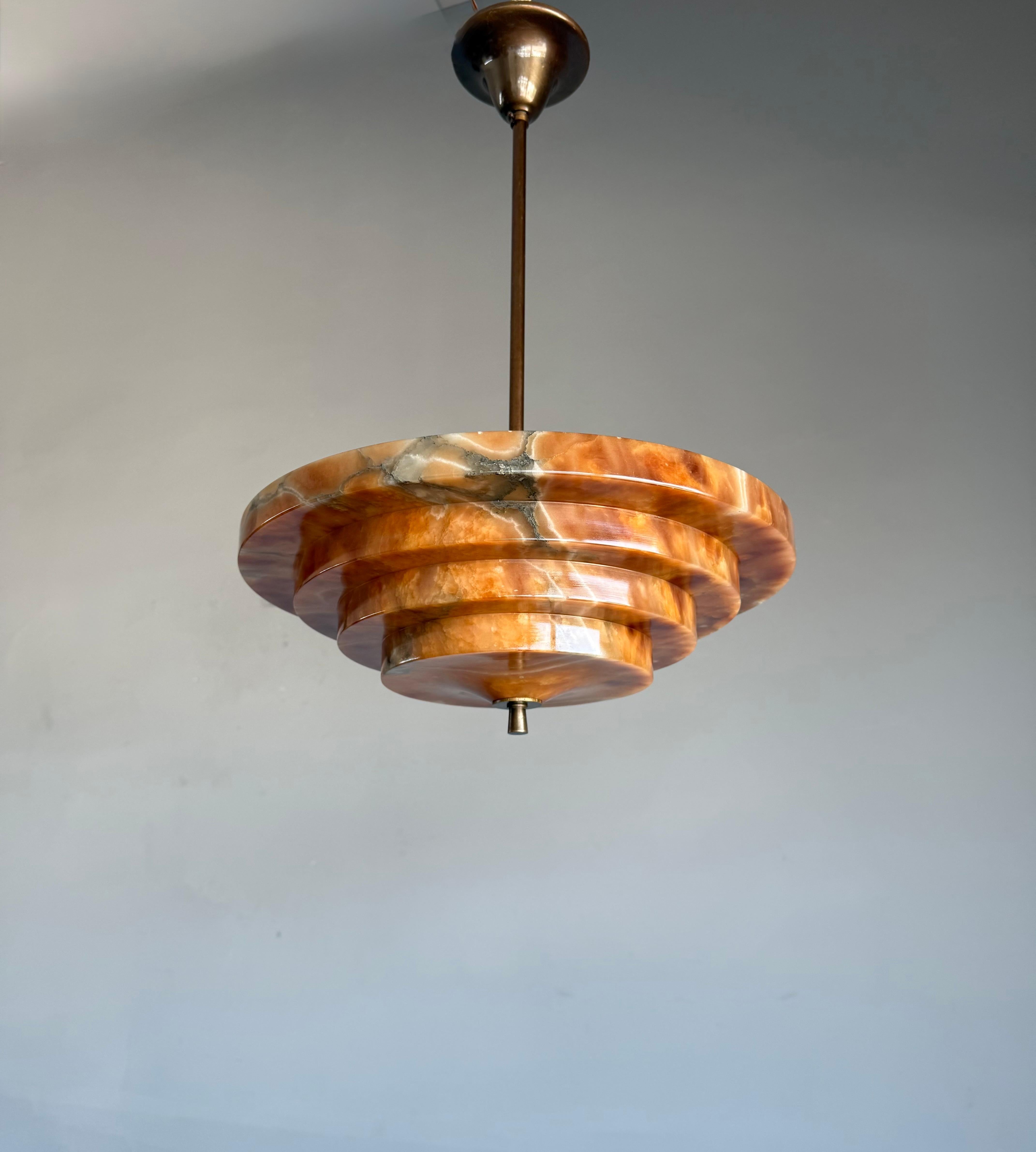 Pure Art Deco and Perfect Size, Multi Layered Alabaster Ceiling Light / Pendant For Sale 3