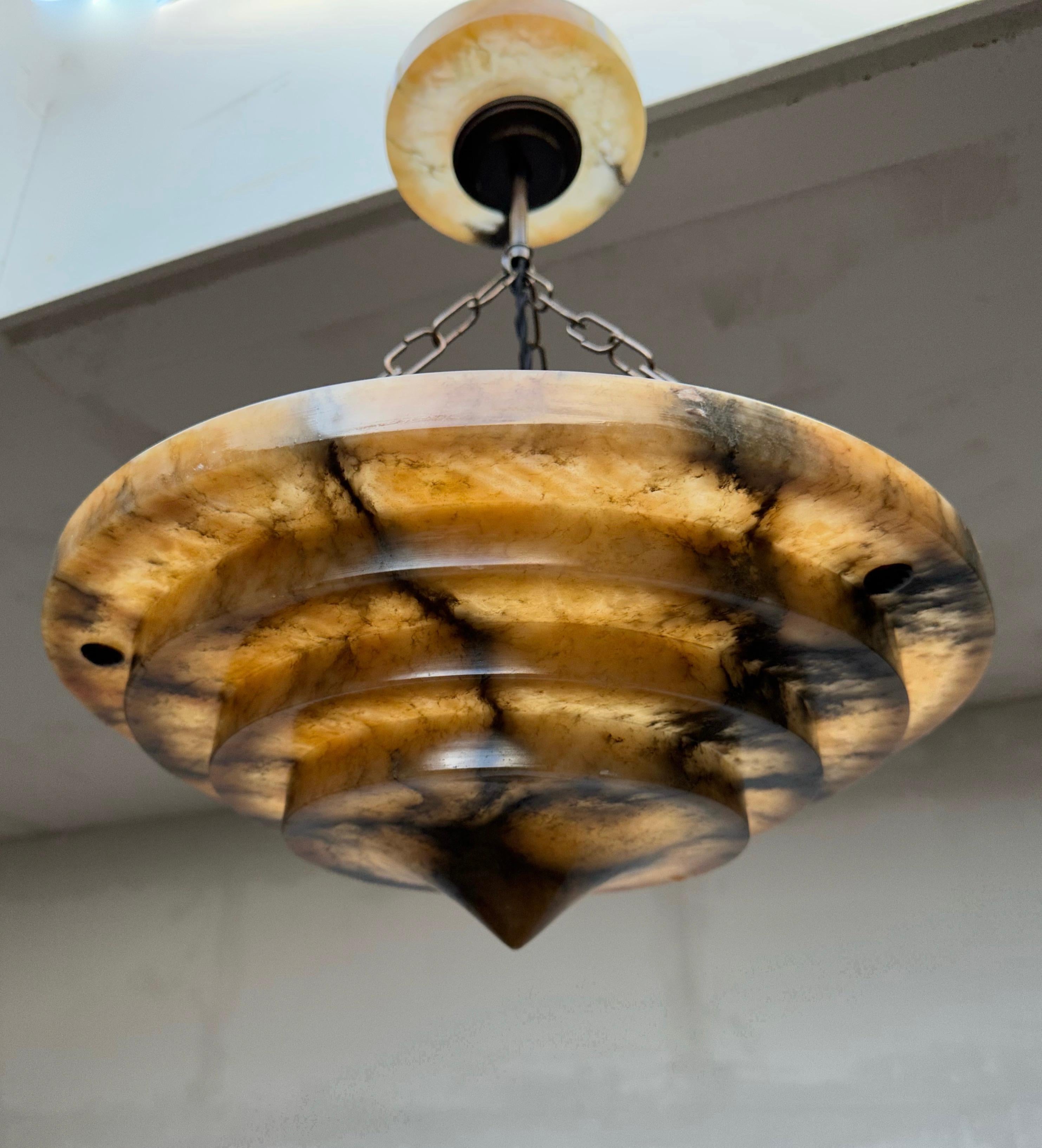 Pure Art Deco and Perfect Size, Multi Layered Alabaster Ceiling Light / Pendant 4