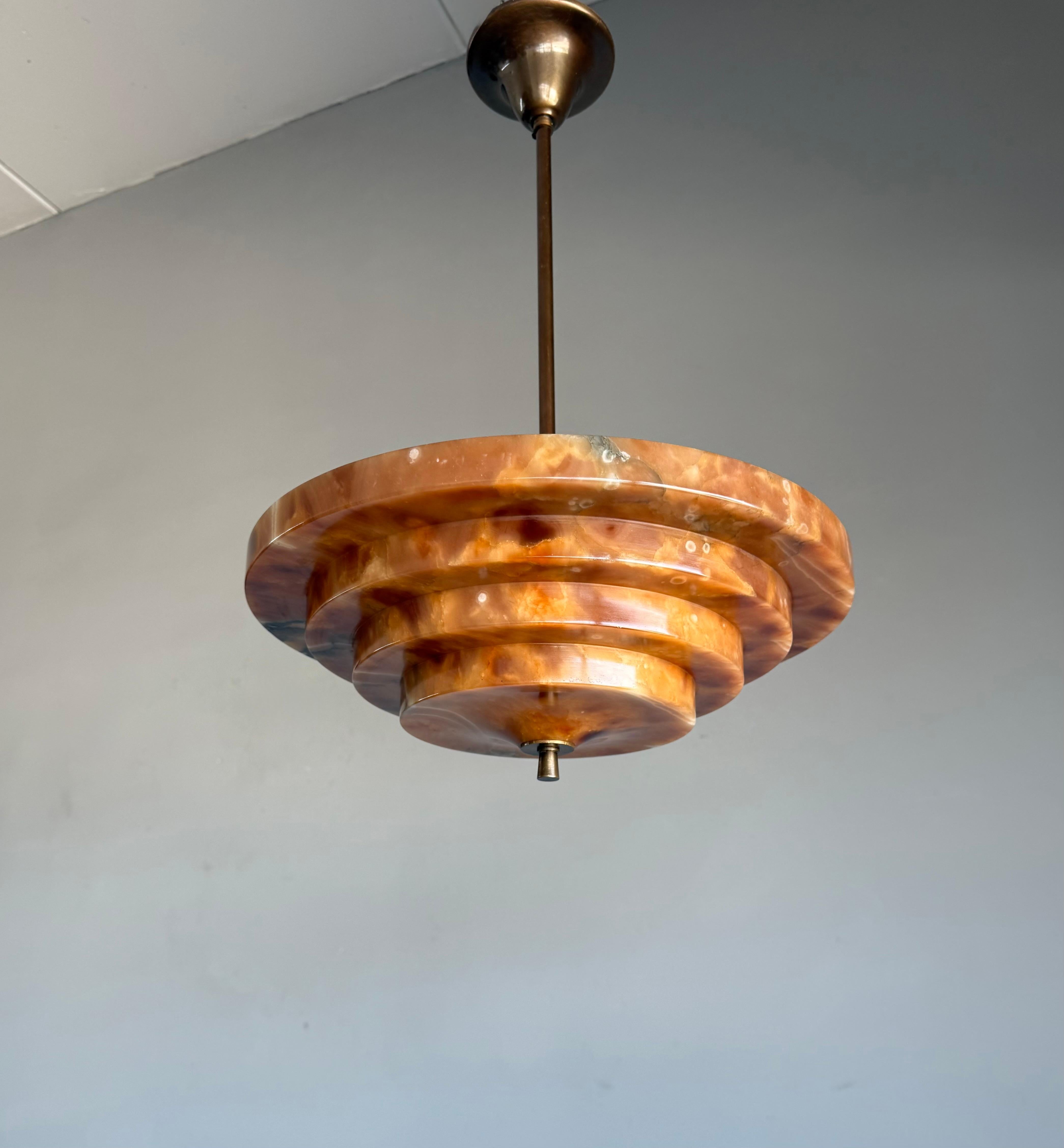 Pure Art Deco and Perfect Size, Multi Layered Alabaster Ceiling Light / Pendant For Sale 4