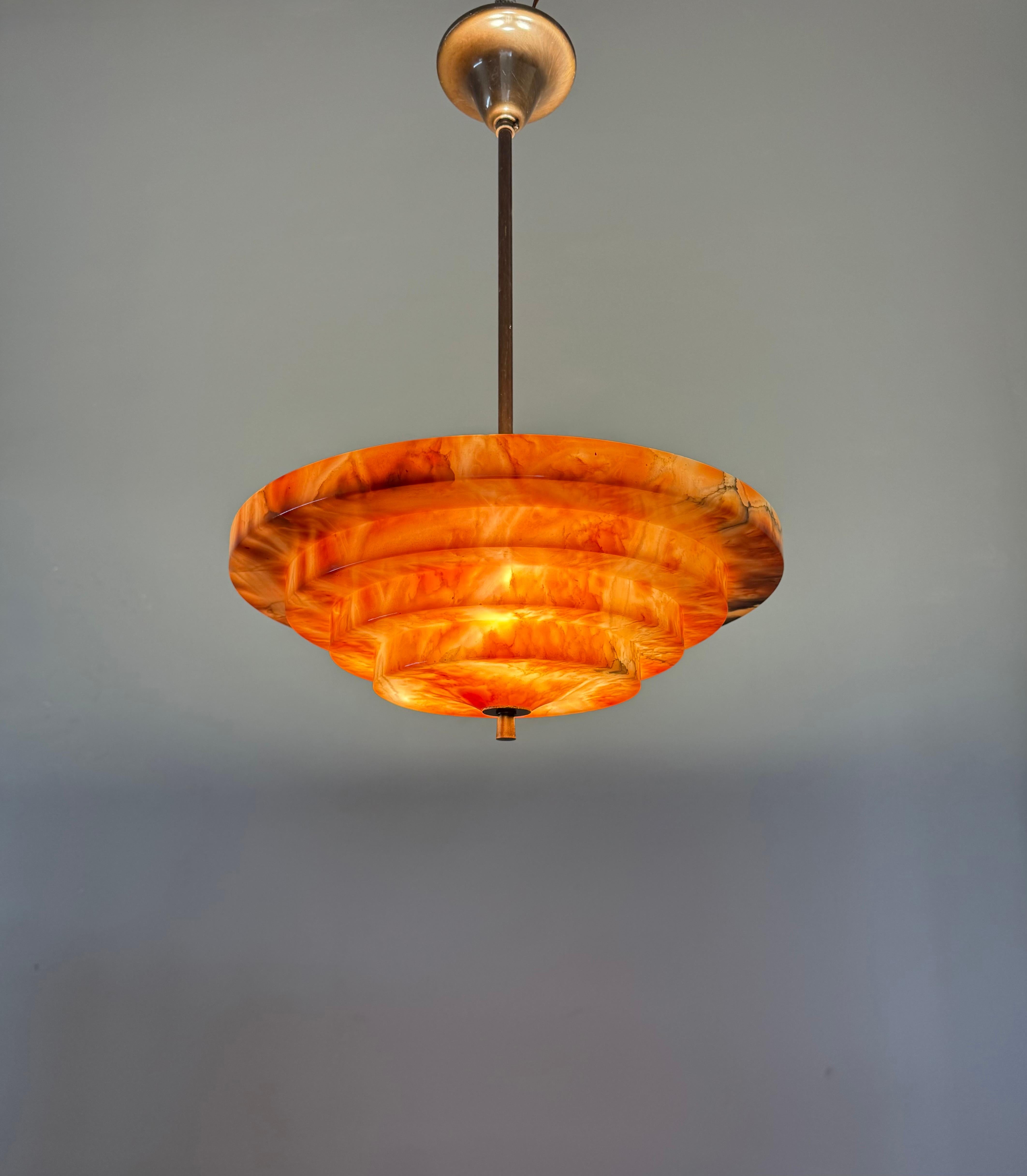 Pure Art Deco and Perfect Size, Multi Layered Alabaster Ceiling Light / Pendant For Sale 5