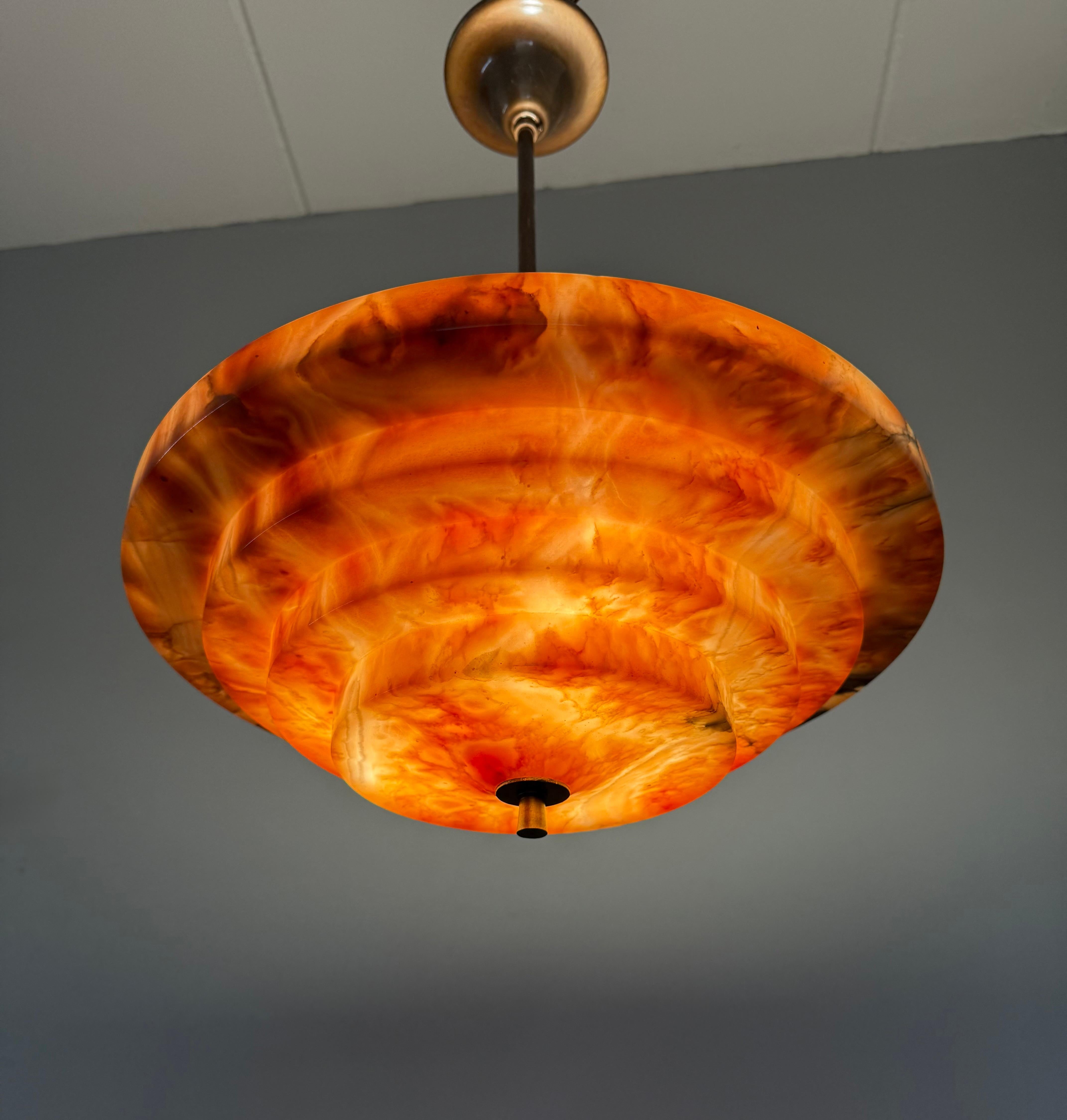 Pure Art Deco and Perfect Size, Multi Layered Alabaster Ceiling Light / Pendant For Sale 6