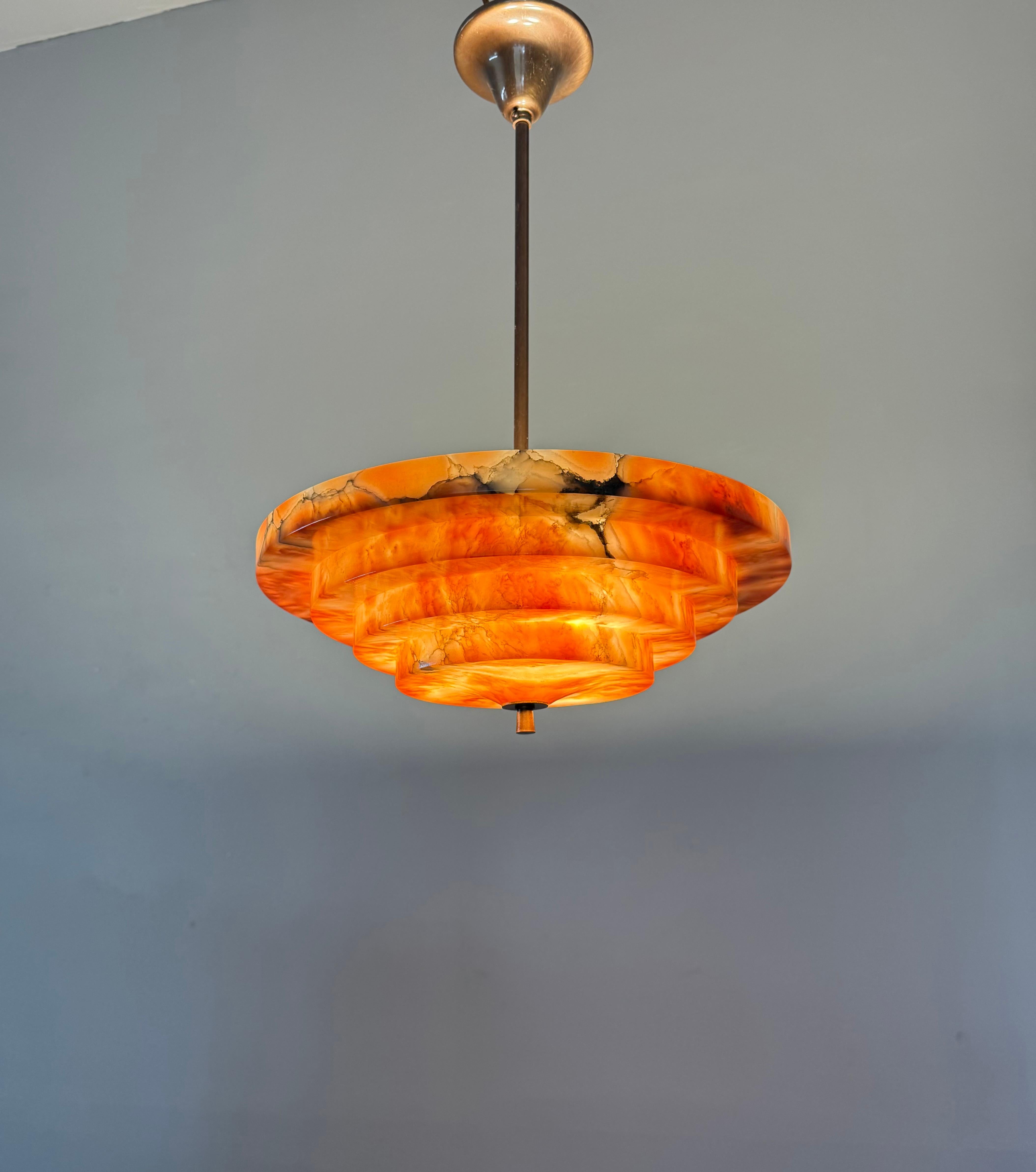 Pure Art Deco and Perfect Size, Multi Layered Alabaster Ceiling Light / Pendant For Sale 7
