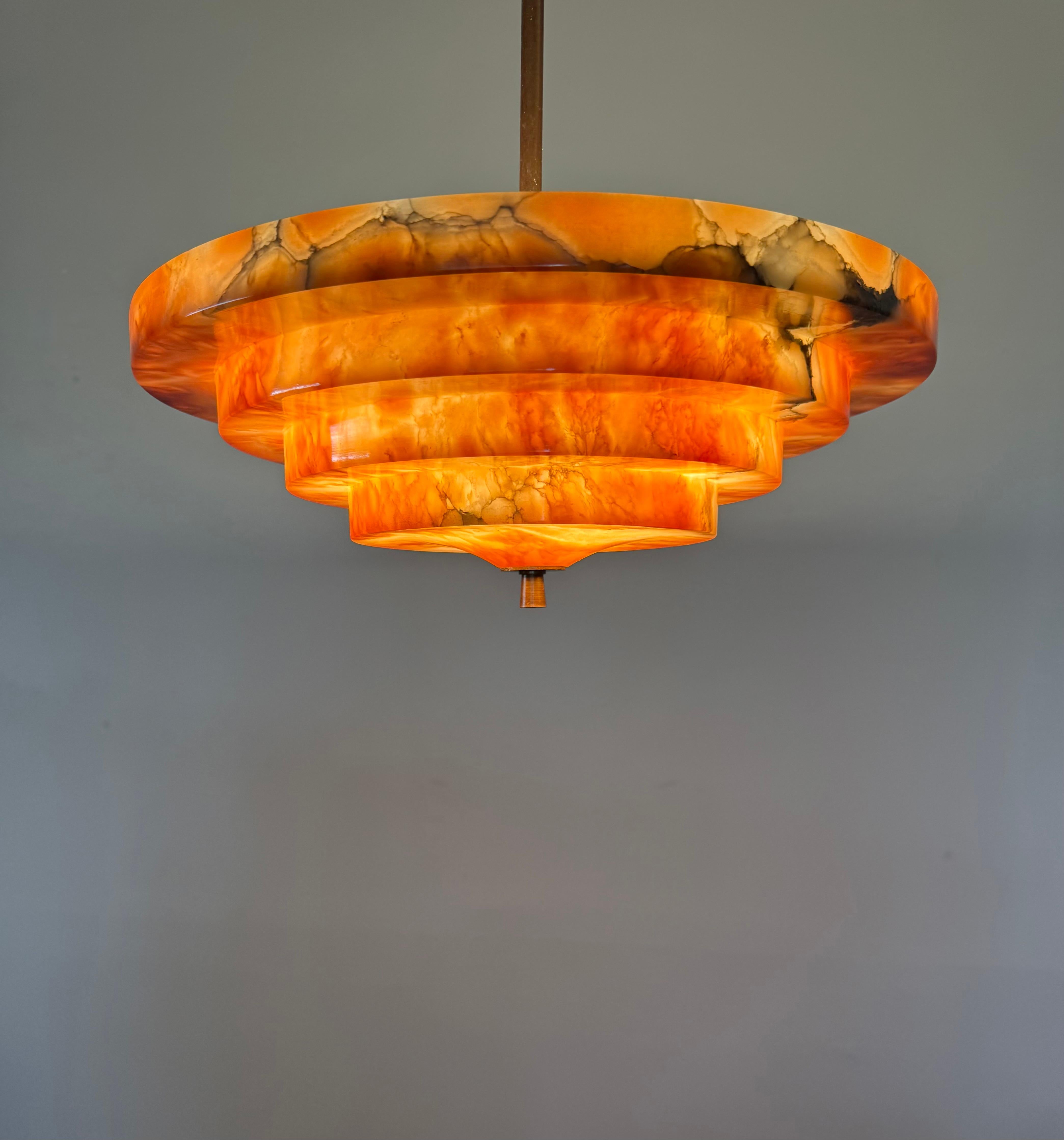 Pure Art Deco and Perfect Size, Multi Layered Alabaster Ceiling Light / Pendant For Sale 8