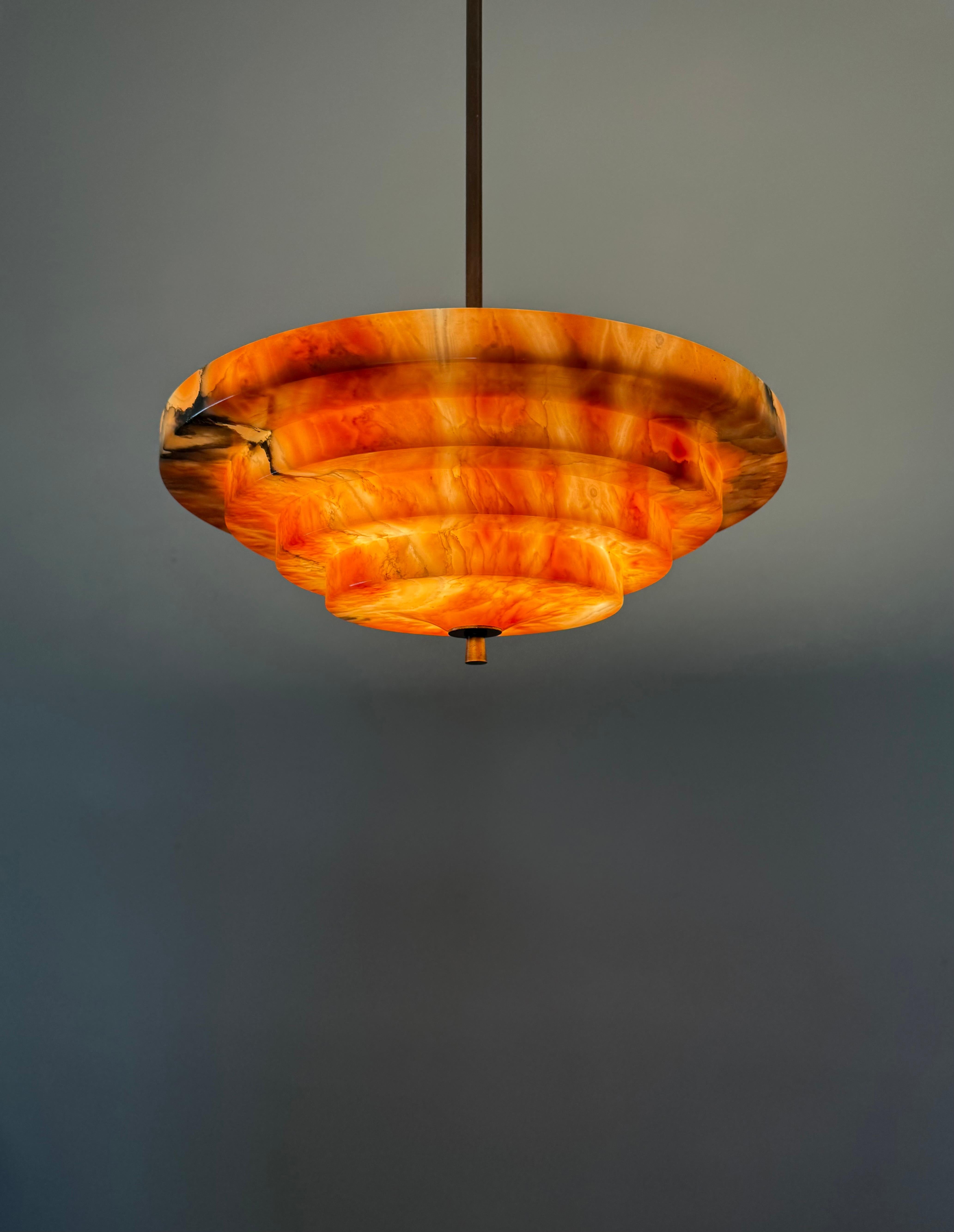 Pure Art Deco and Perfect Size, Multi Layered Alabaster Ceiling Light / Pendant For Sale 9