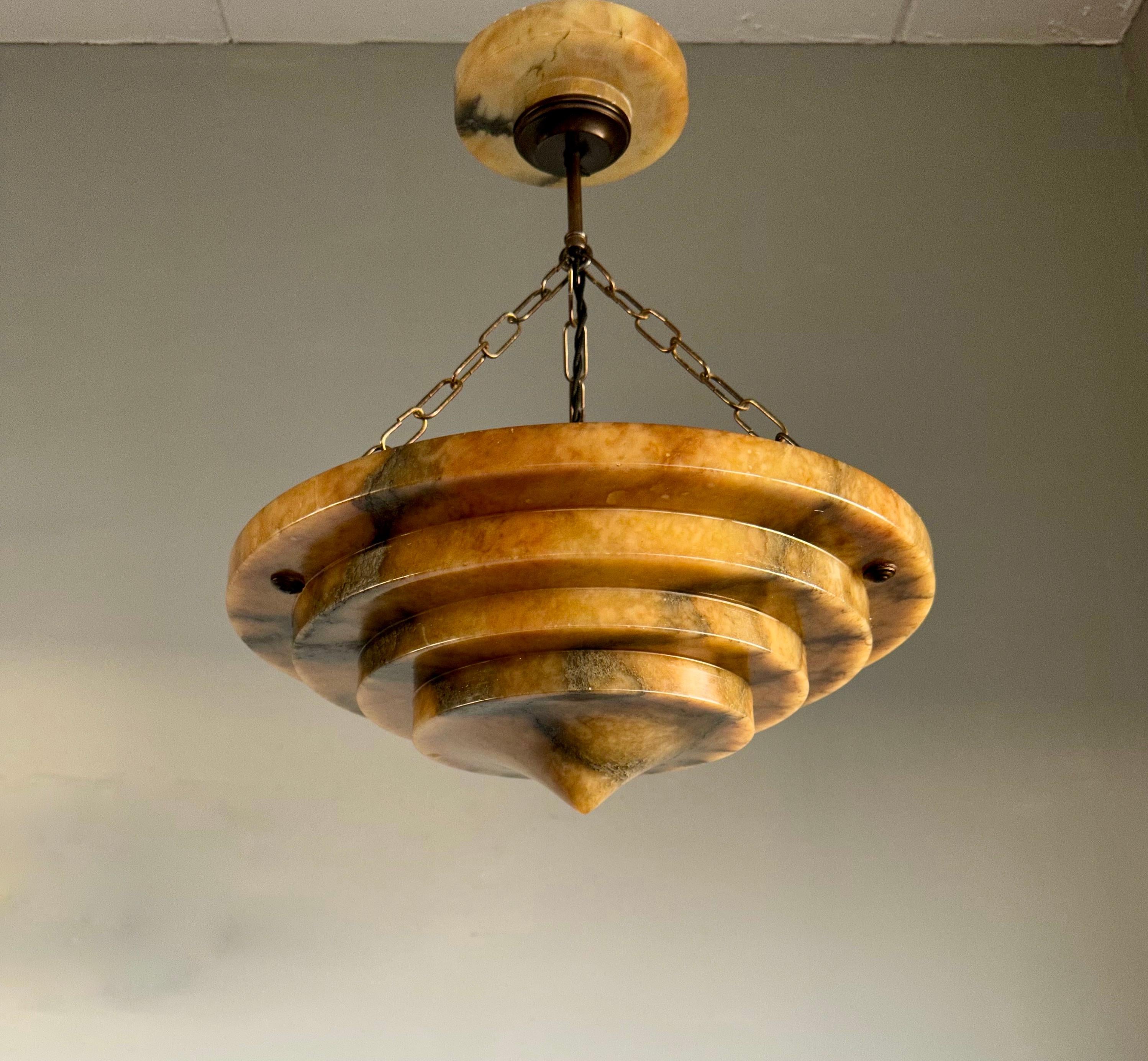 Pure Art Deco and Perfect Size, Multi Layered Alabaster Ceiling Light / Pendant 10