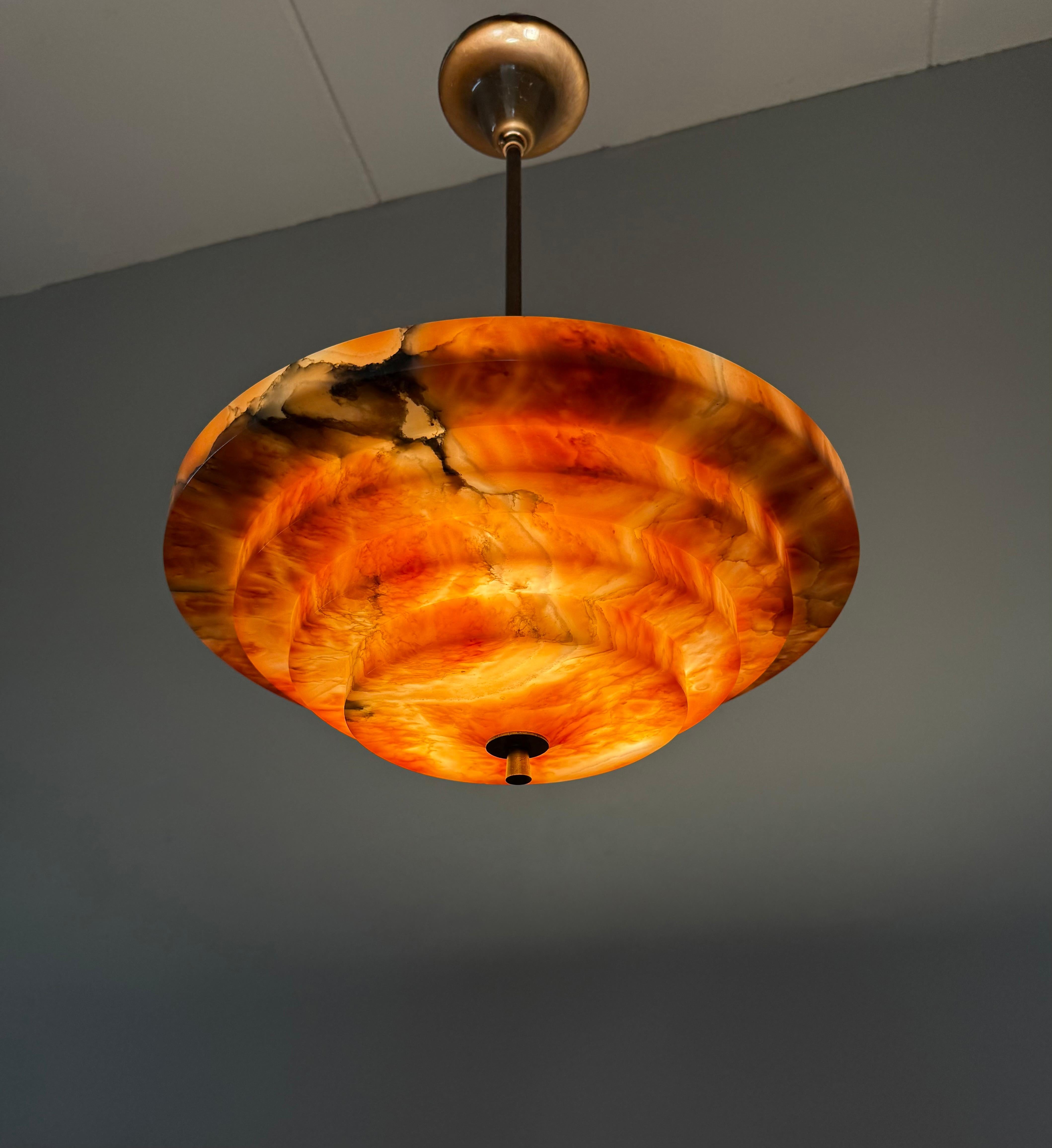 Pure Art Deco and Perfect Size, Multi Layered Alabaster Ceiling Light / Pendant For Sale 10