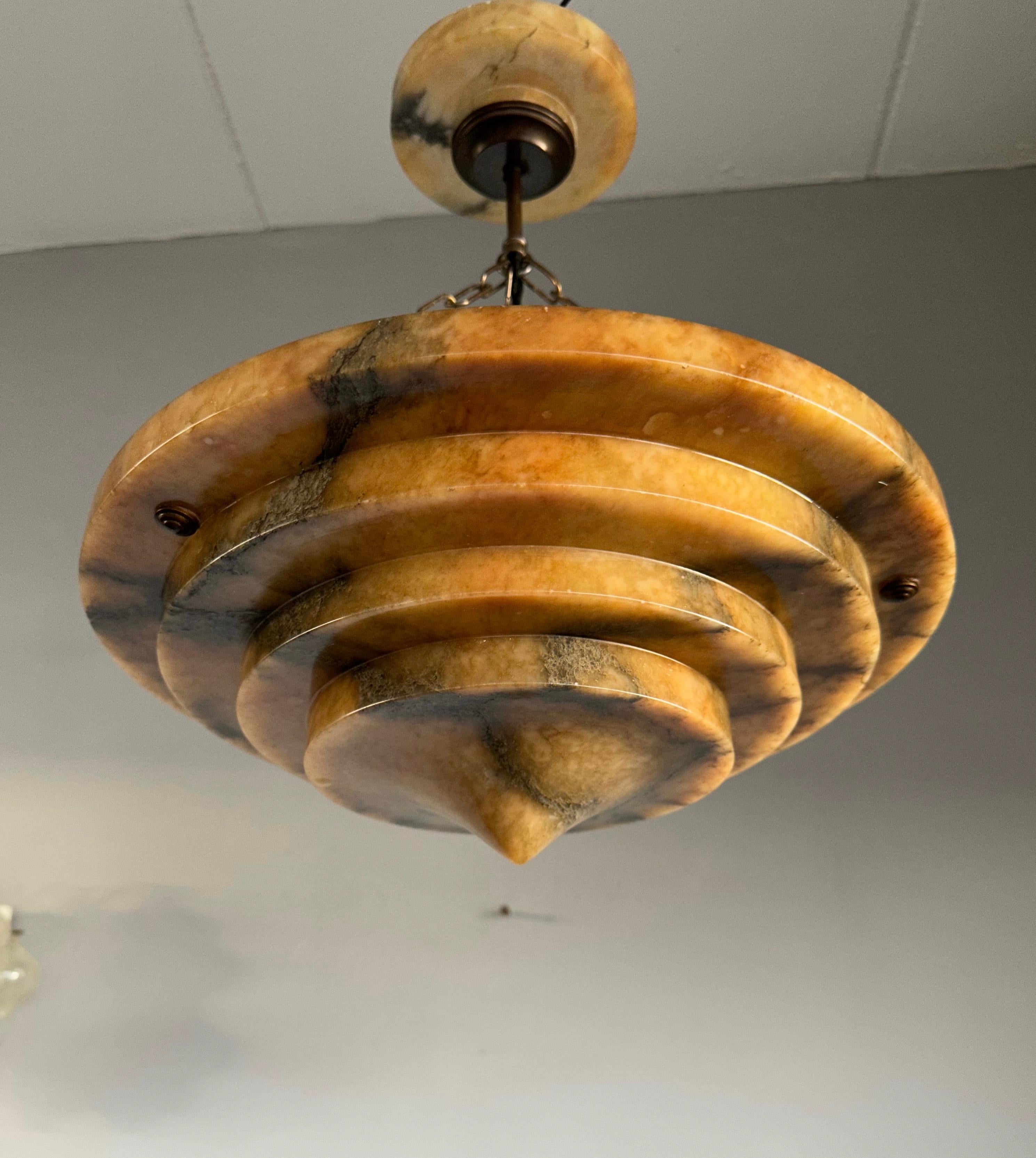 Pure Art Deco and Perfect Size, Multi Layered Alabaster Ceiling Light / Pendant 11
