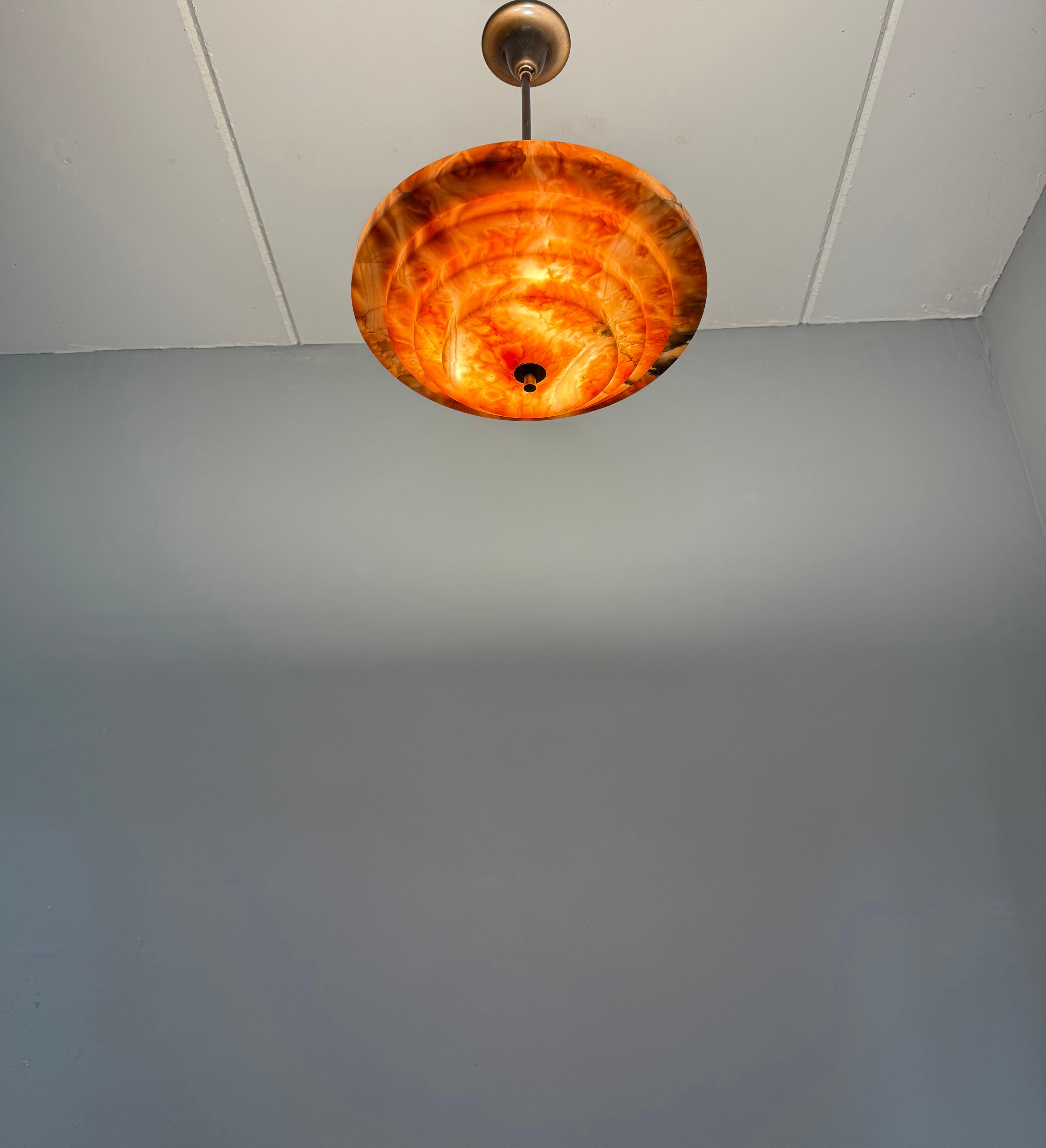 Pure Art Deco and Perfect Size, Multi Layered Alabaster Ceiling Light / Pendant For Sale 12