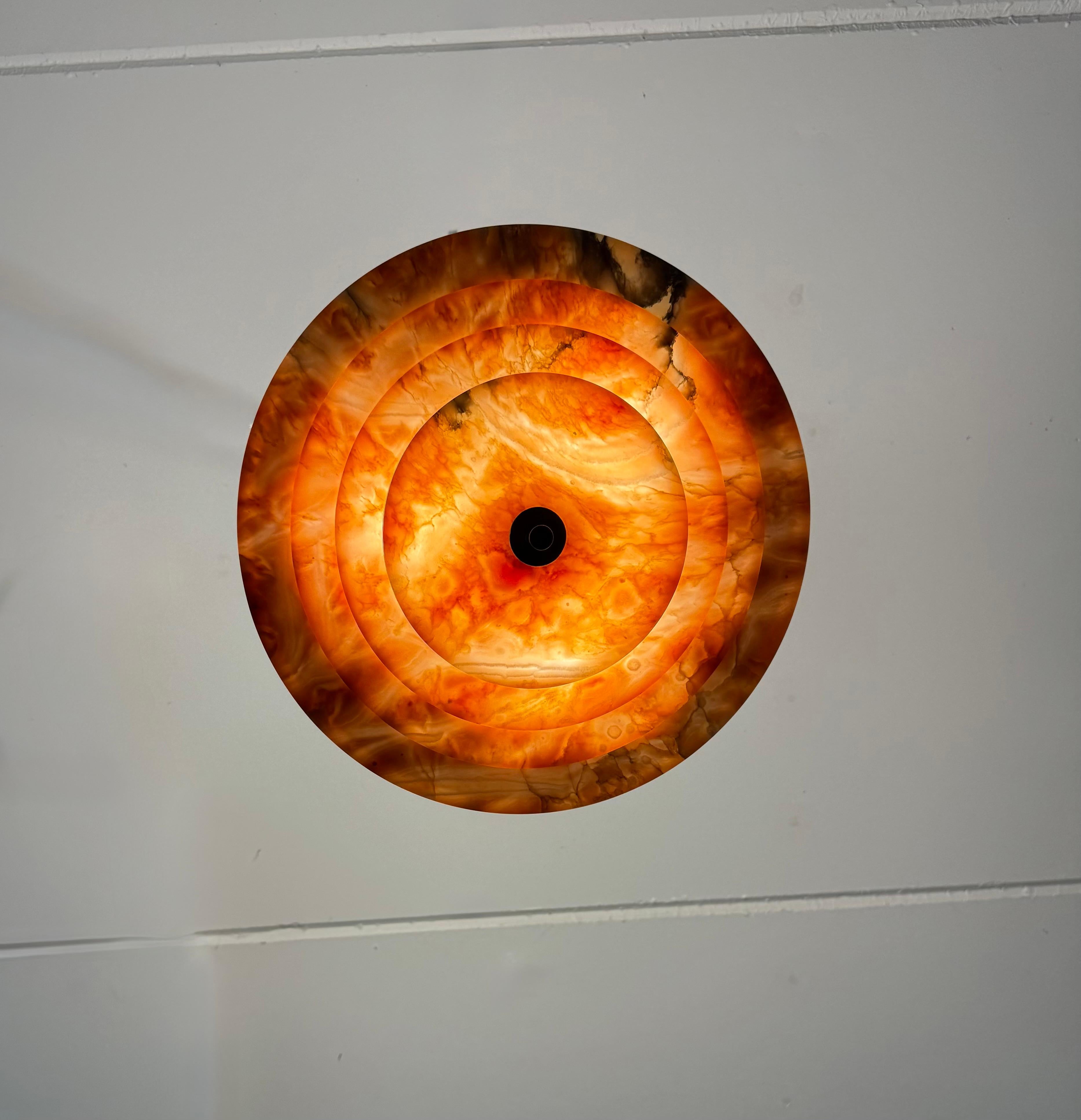 Pure Art Deco and Perfect Size, Multi Layered Alabaster Ceiling Light / Pendant For Sale 13