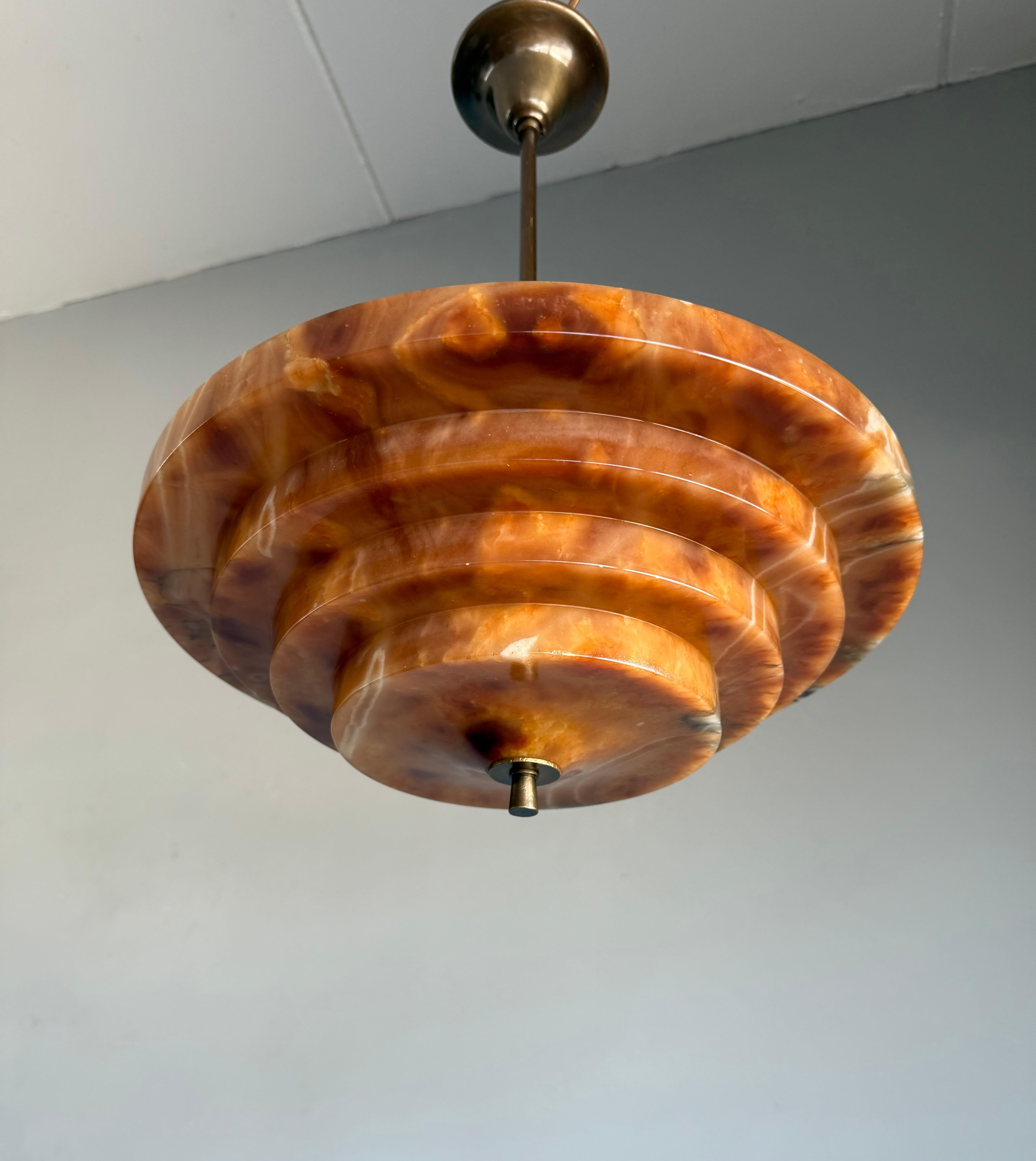 French Pure Art Deco and Perfect Size, Multi Layered Alabaster Ceiling Light / Pendant For Sale