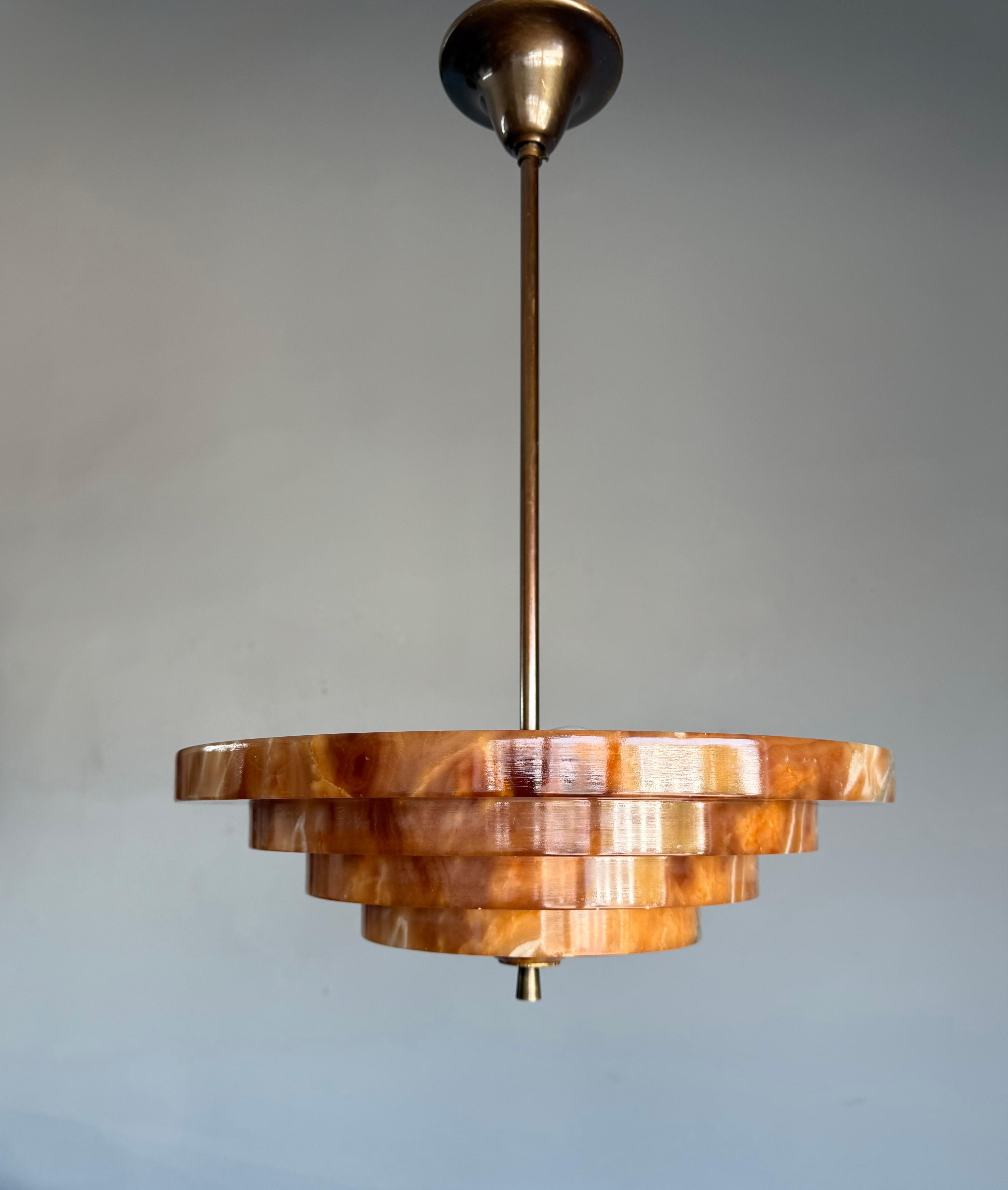Polished Pure Art Deco and Perfect Size, Multi Layered Alabaster Ceiling Light / Pendant For Sale