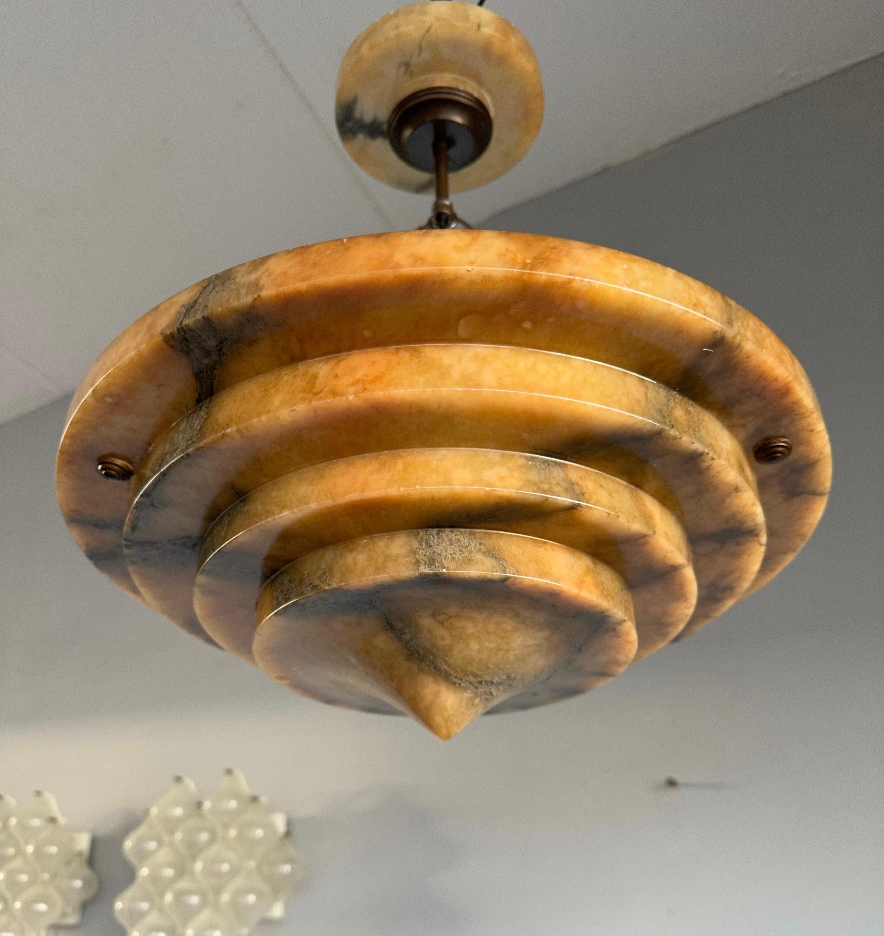 Pure Art Deco and Perfect Size, Multi Layered Alabaster Ceiling Light / Pendant In Excellent Condition In Lisse, NL