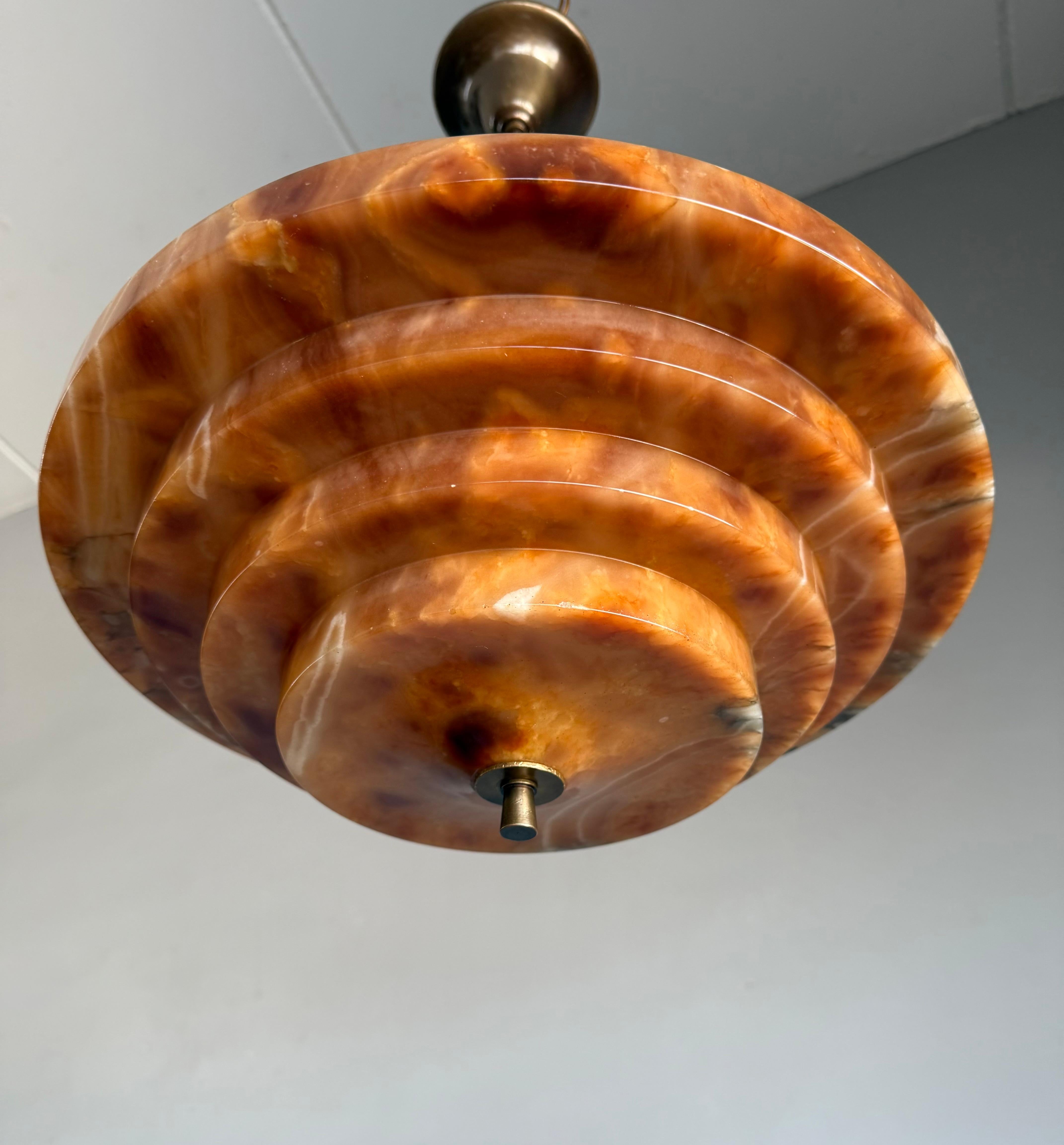 Pure Art Deco and Perfect Size, Multi Layered Alabaster Ceiling Light / Pendant In Excellent Condition For Sale In Lisse, NL