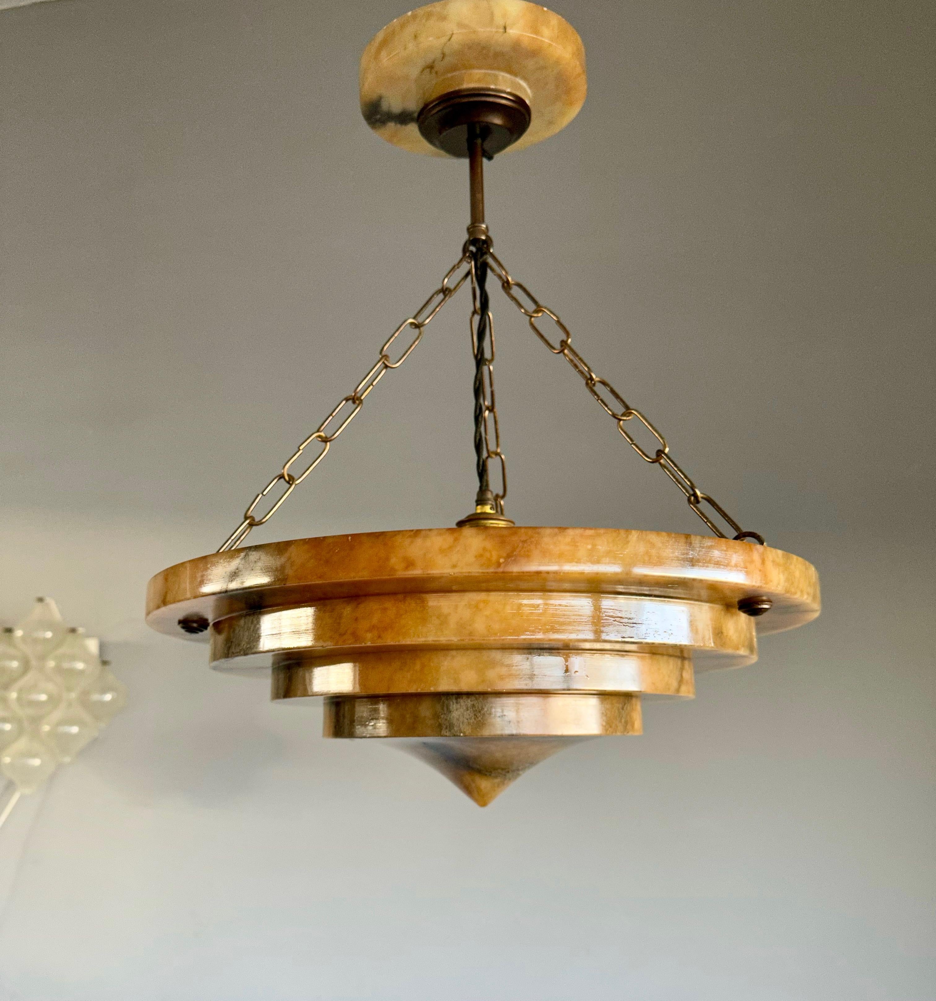 20th Century Pure Art Deco and Perfect Size, Multi Layered Alabaster Ceiling Light / Pendant