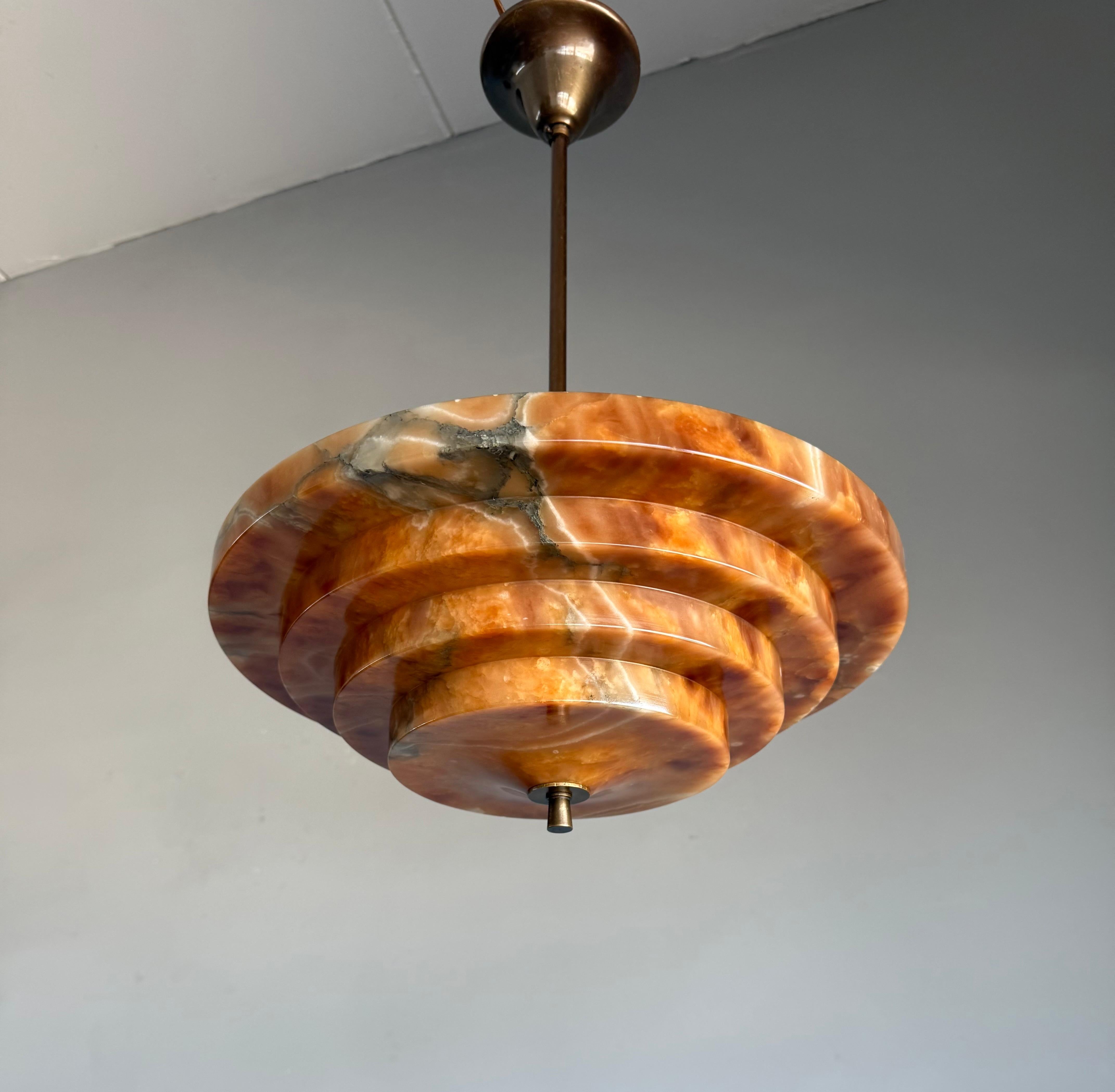 20th Century Pure Art Deco and Perfect Size, Multi Layered Alabaster Ceiling Light / Pendant For Sale