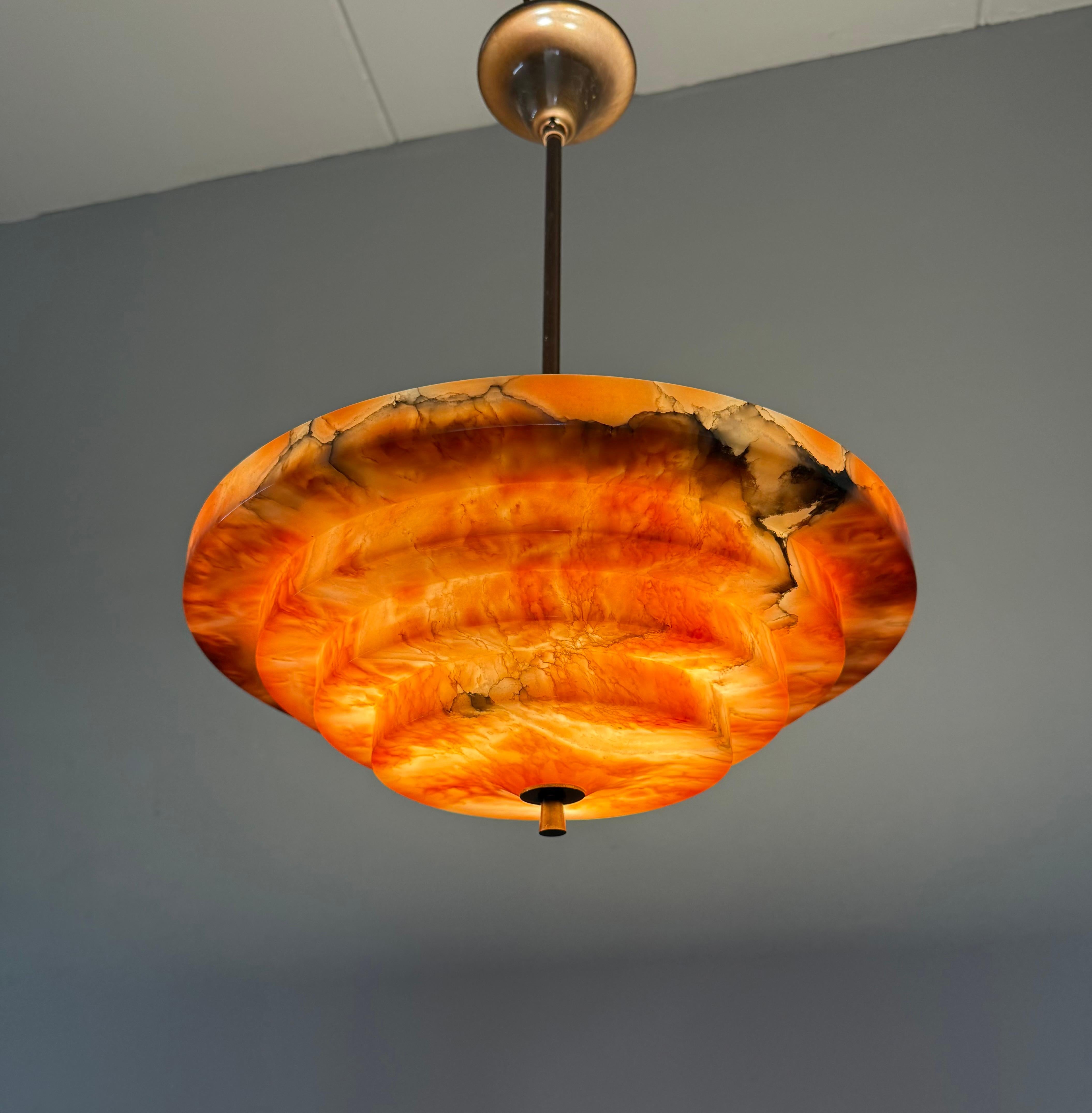 Metal Pure Art Deco and Perfect Size, Multi Layered Alabaster Ceiling Light / Pendant For Sale