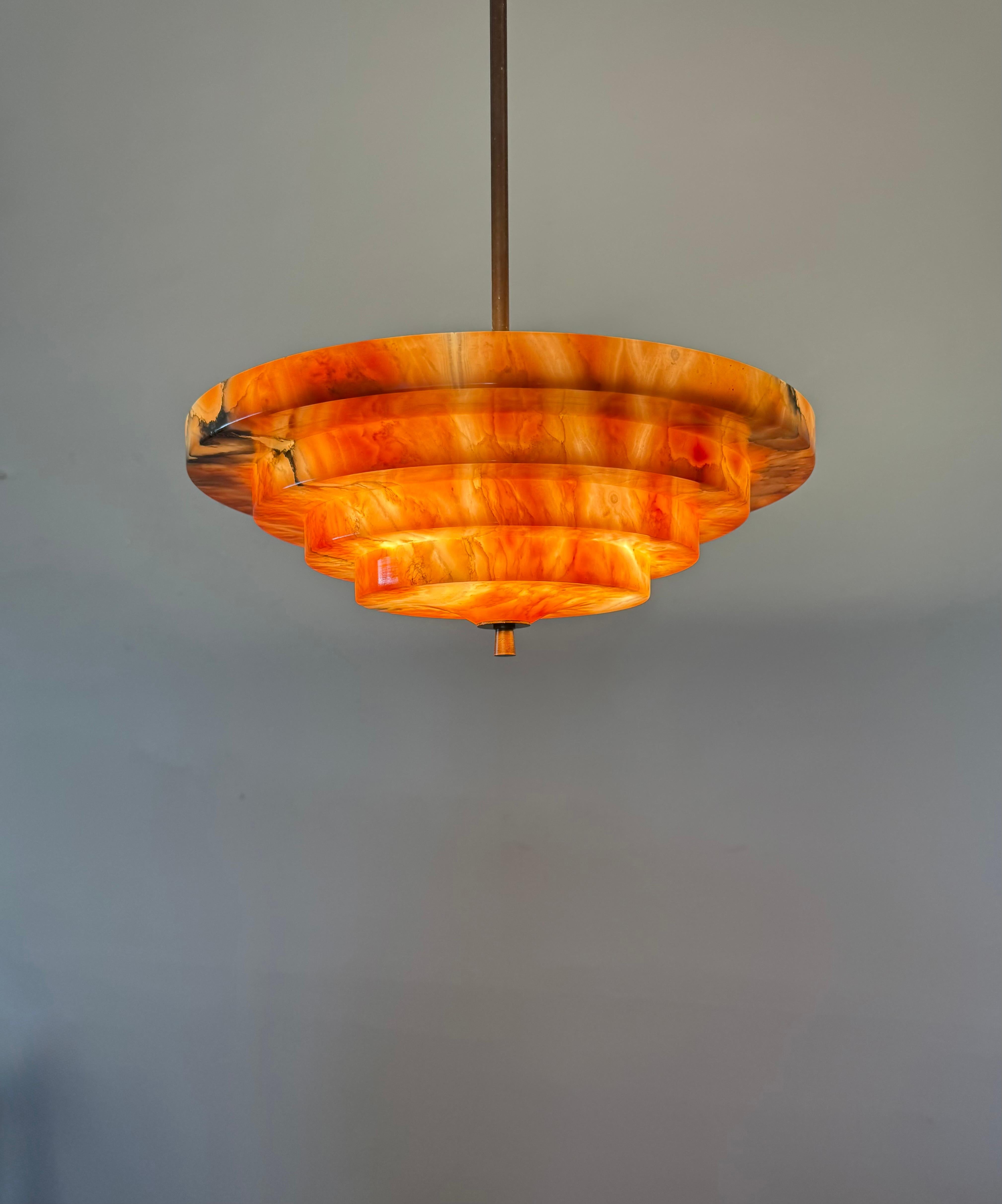 Pure Art Deco and Perfect Size, Multi Layered Alabaster Ceiling Light / Pendant For Sale 1