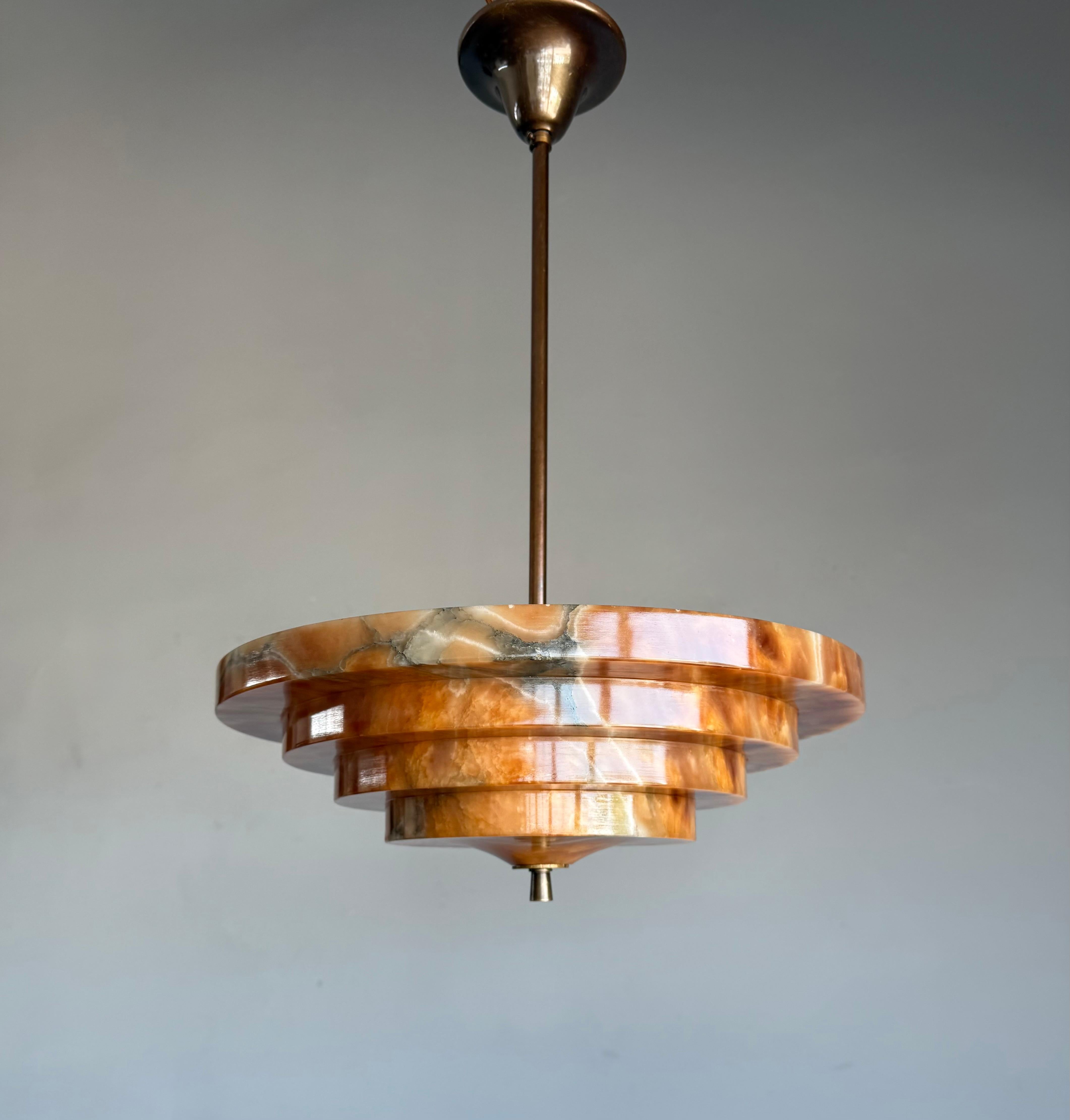 Pure Art Deco and Perfect Size, Multi Layered Alabaster Ceiling Light / Pendant For Sale 2
