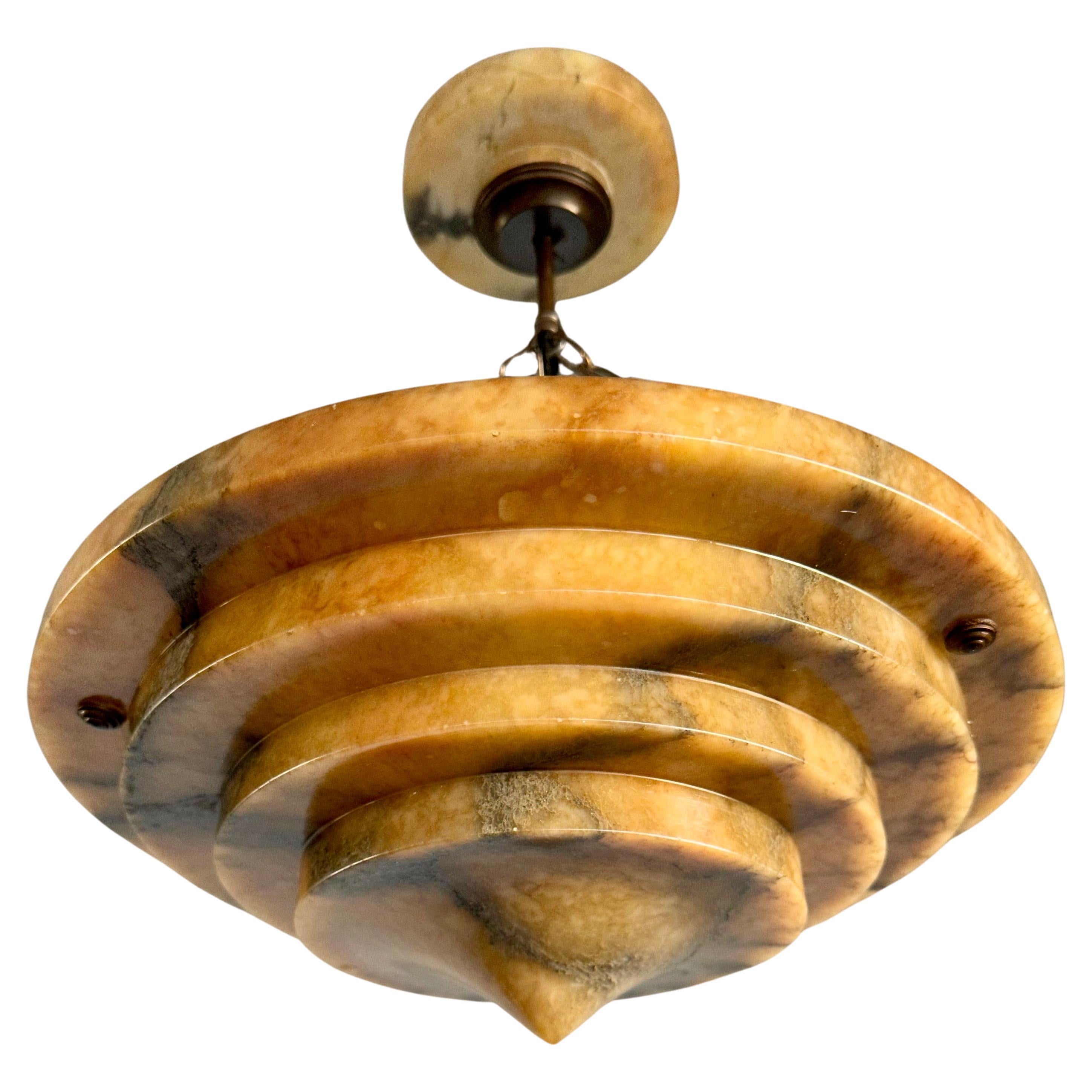 Pure Art Deco and Perfect Size, Multi Layered Alabaster Ceiling Light / Pendant