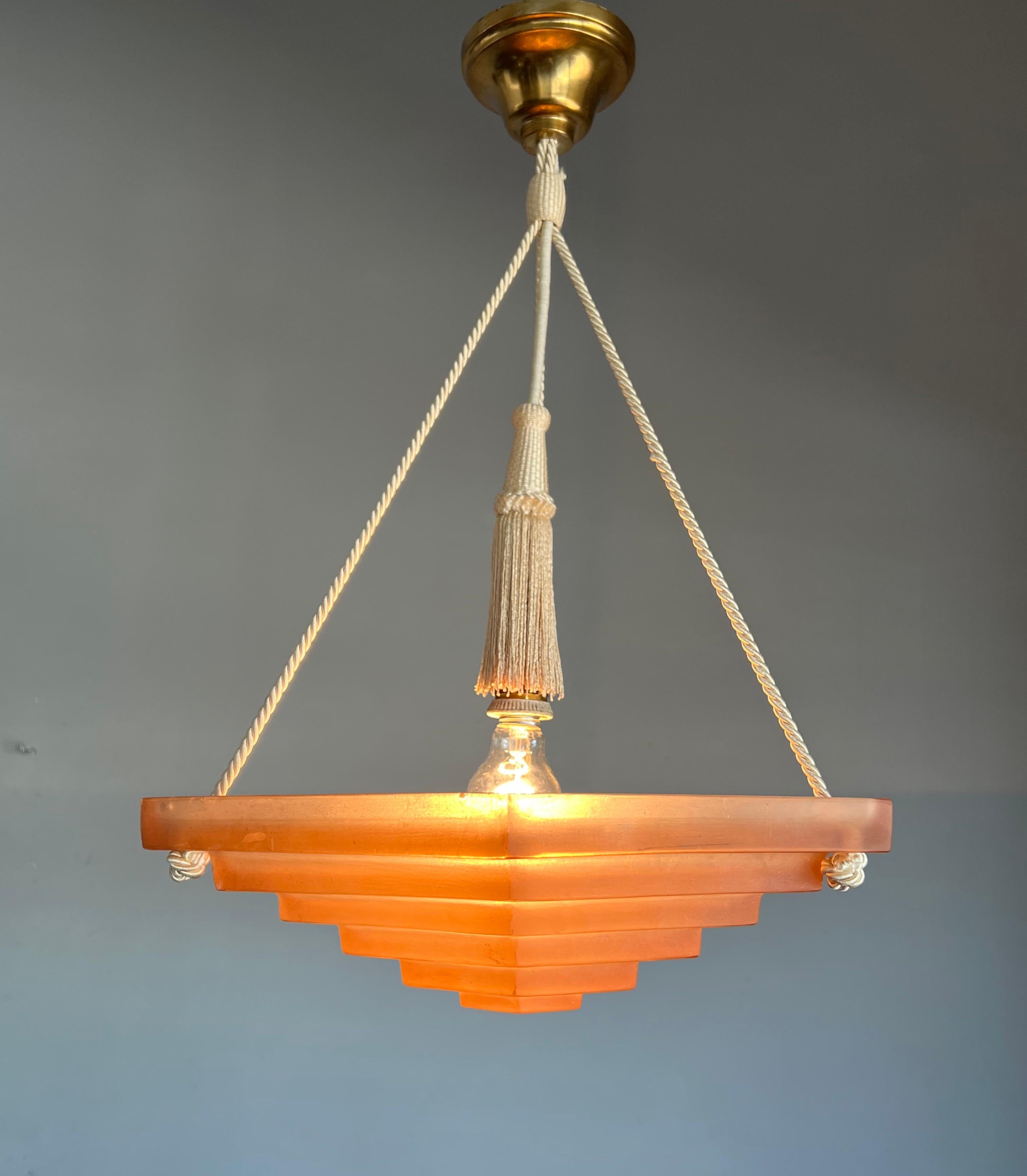 Pure Art Deco and Perfect Size, Multi Layered Glass Shade Pendant, Signed Degué 13