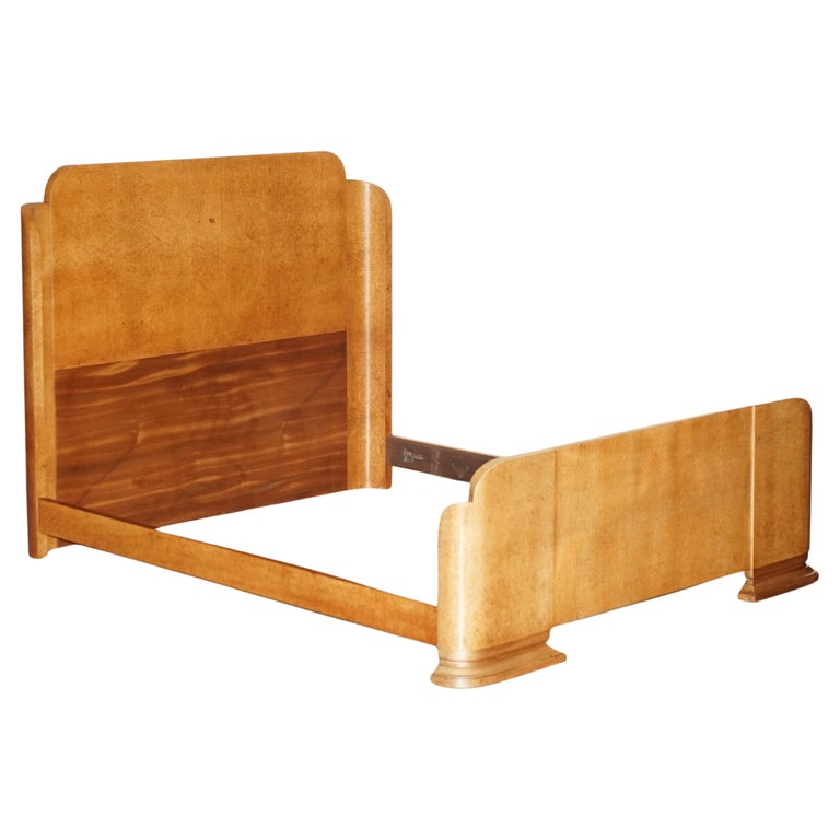 Pure Art Deco Burr Maple Antique King Size Bed Frame Matching Wardrobe