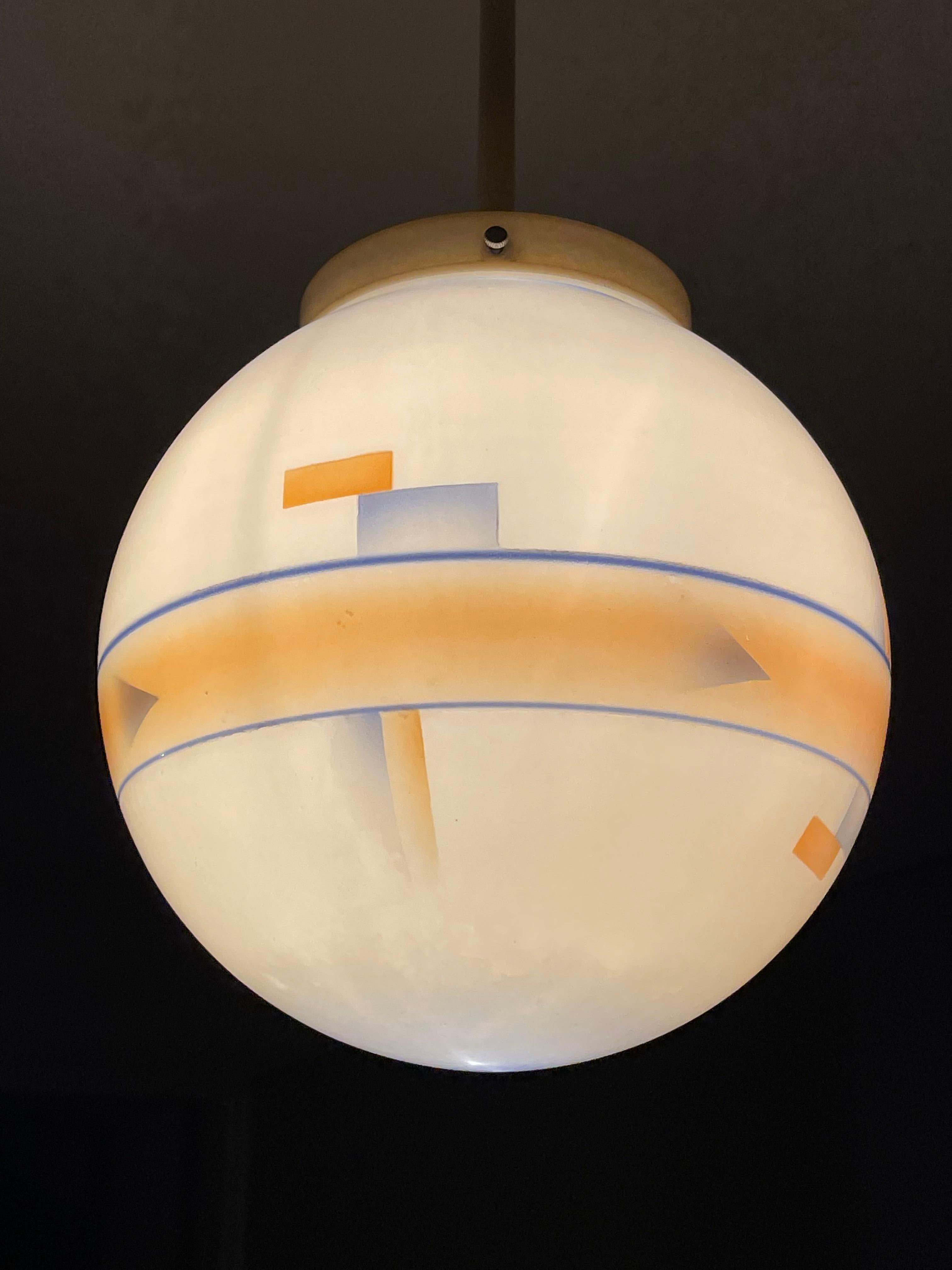 Pure Art Deco Glass Pendant / Flush Mount w Bakelite Gallery & Adjustable Canopy For Sale 9